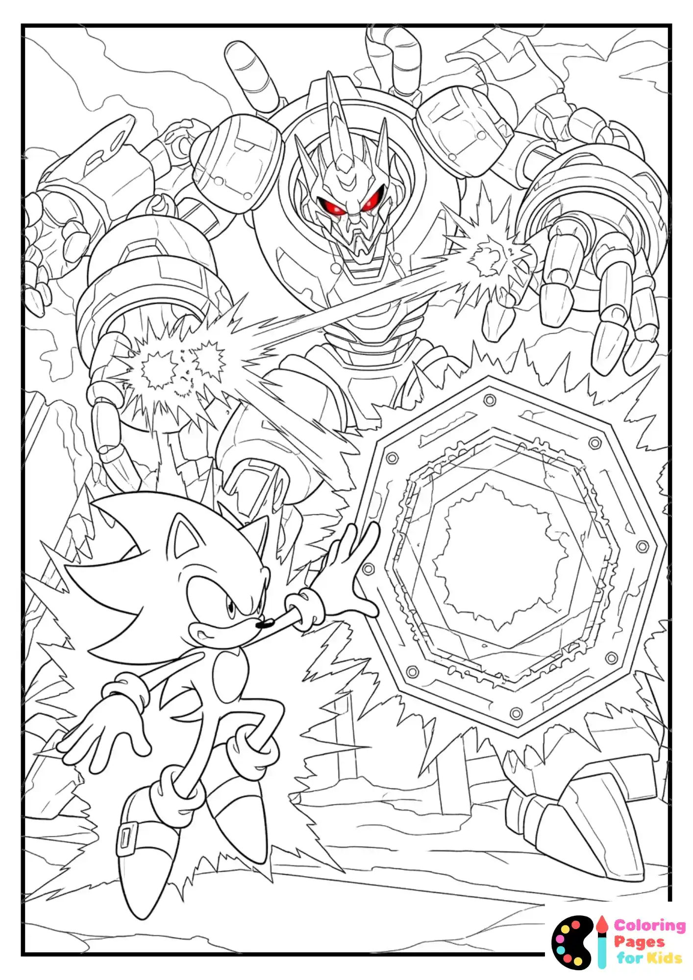 Hyper Sonic battling a giant robot