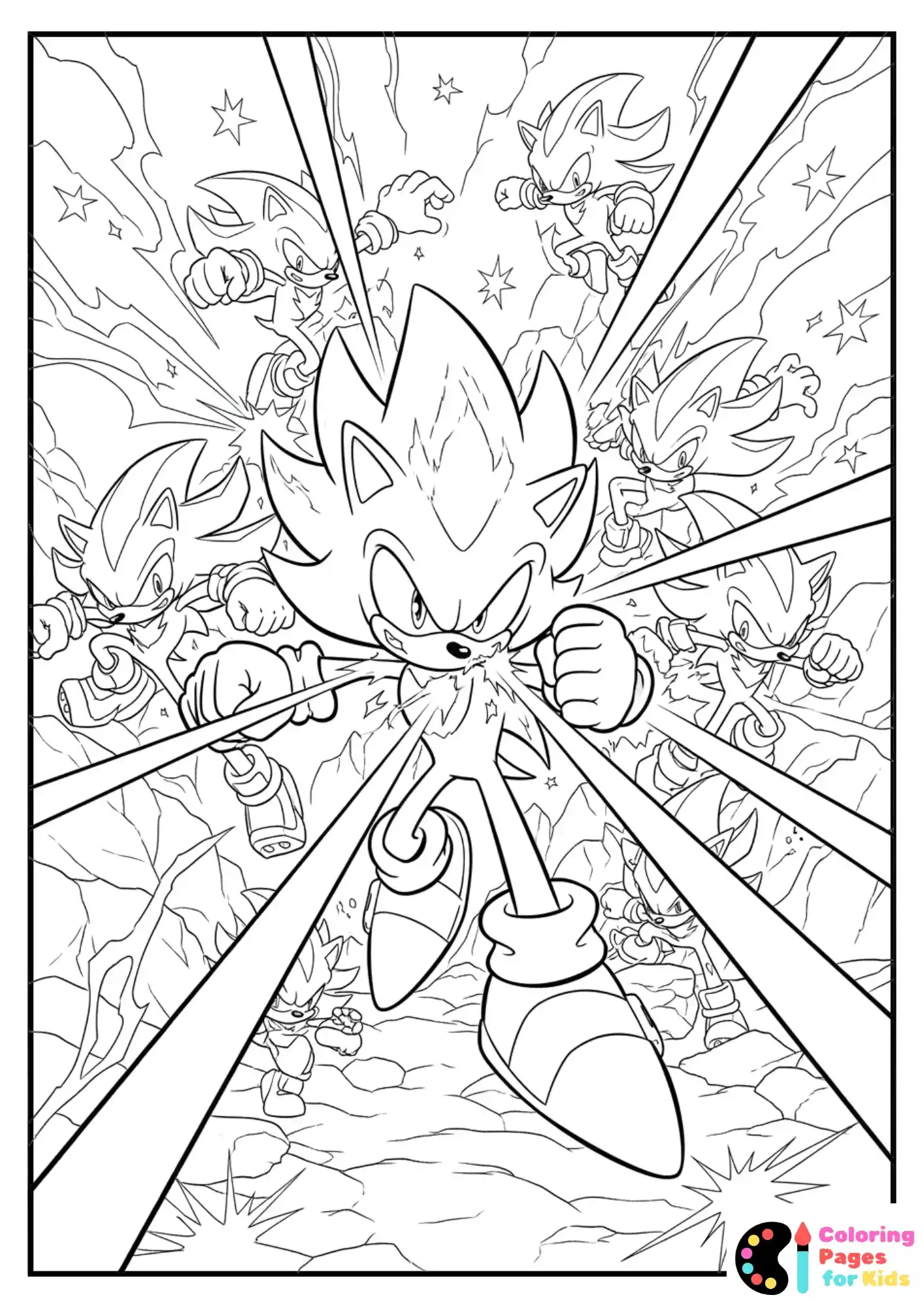 Hyper Sonic fighting off shadow clones