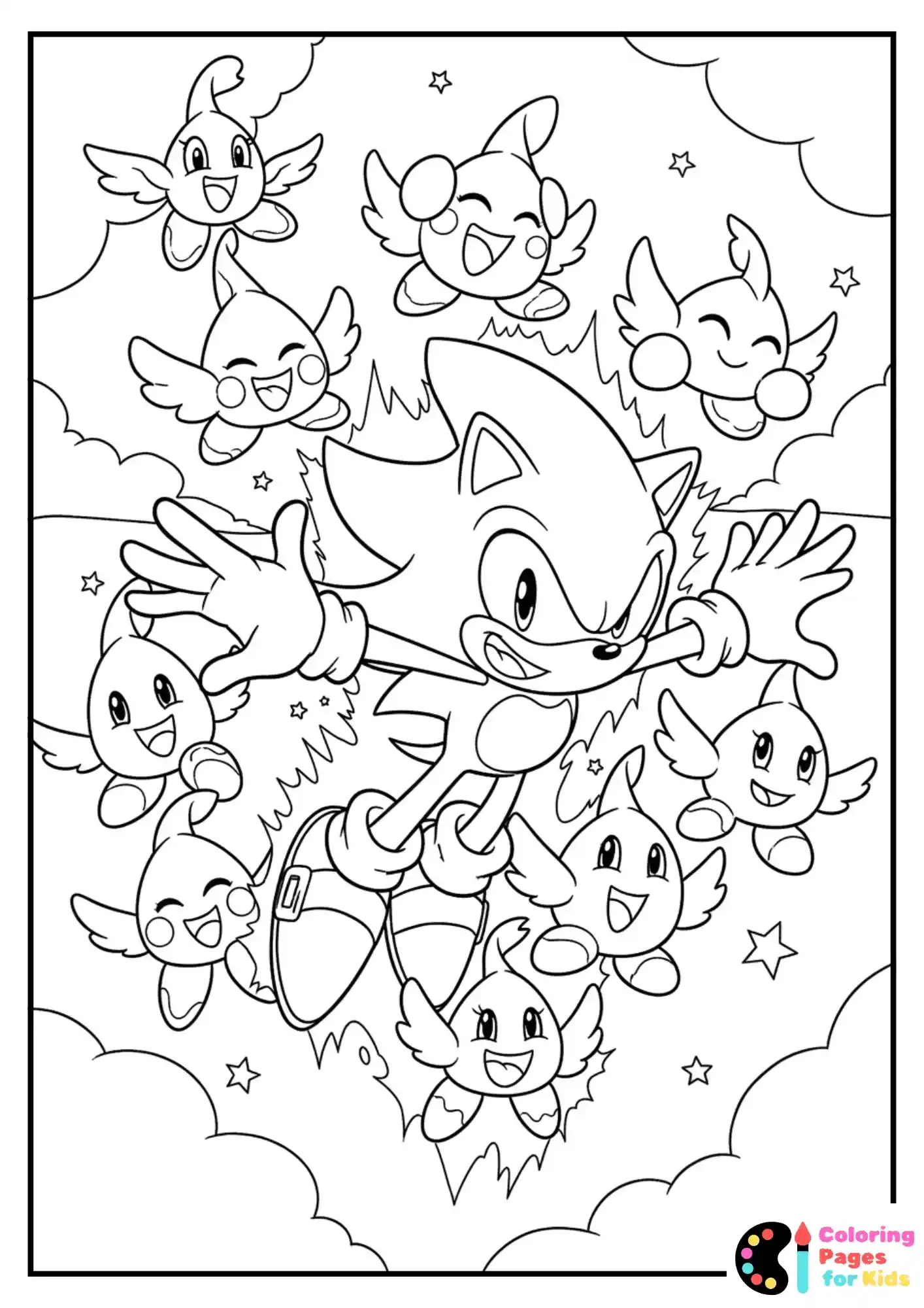 Hyper Sonic flying alongside a group of Chao