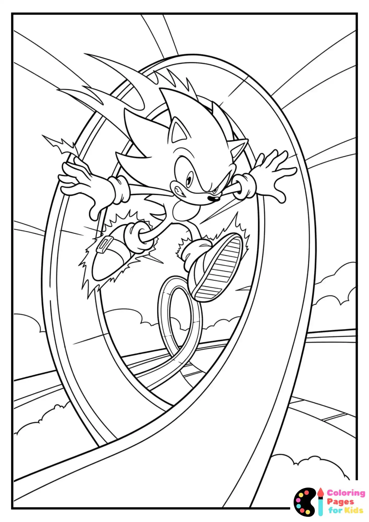 Hyper Sonic leaping over a loop-de-loop track