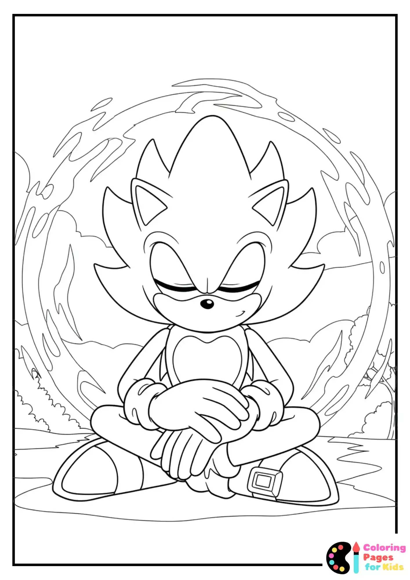 Hyper Sonic meditating while his aura pulses gently