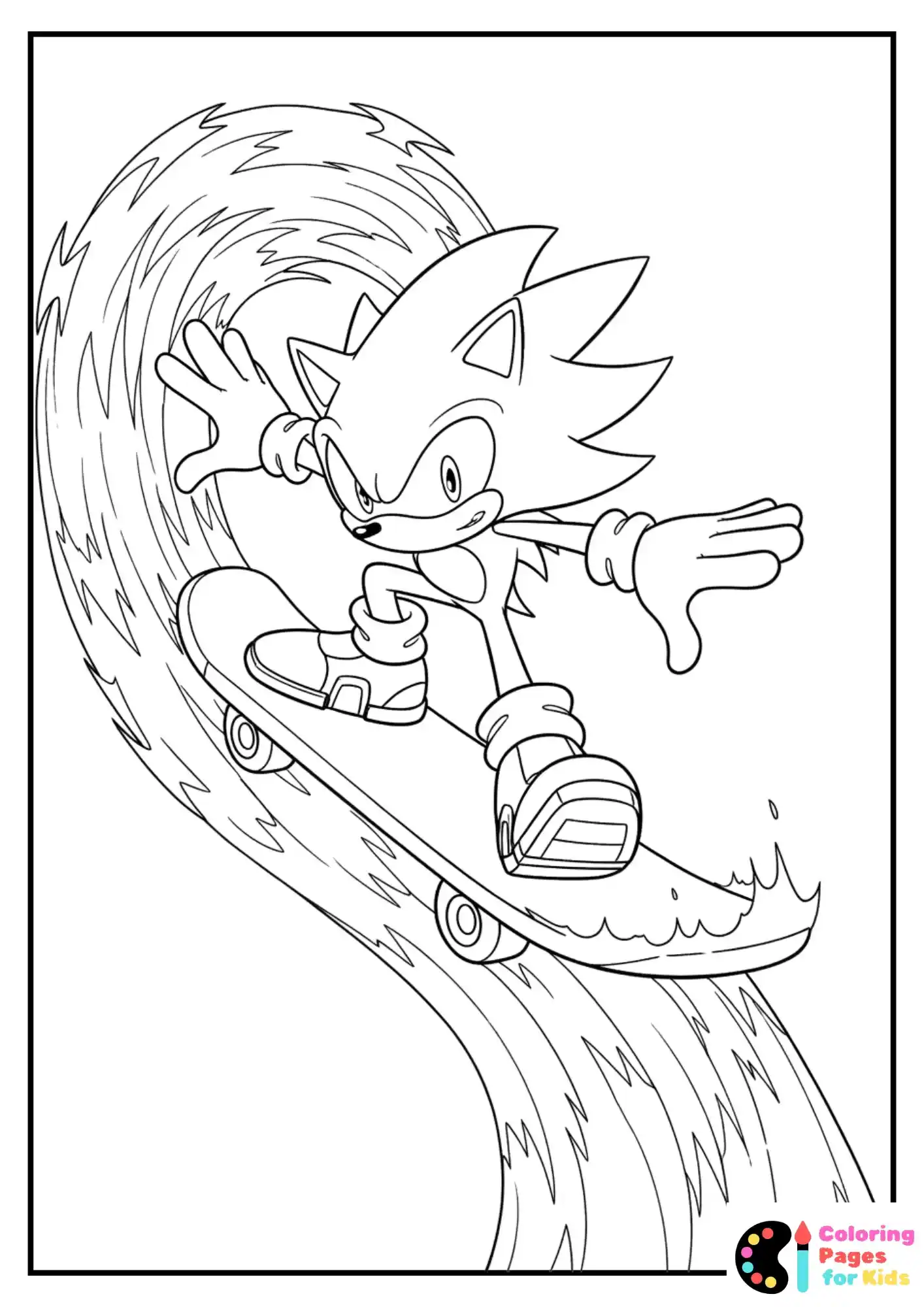 Hyper Sonic riding a wave of energy like a skateboard