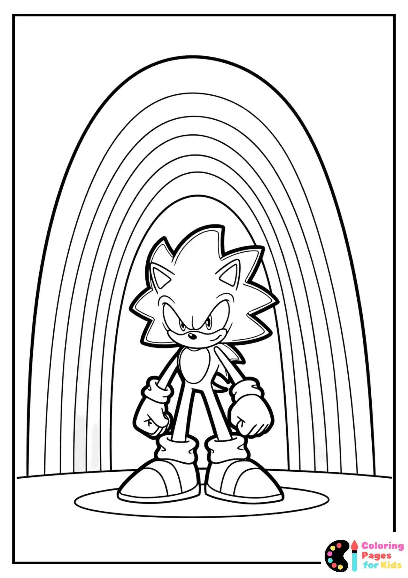 Hyper Sonic standing in front of a giant rainbow aura