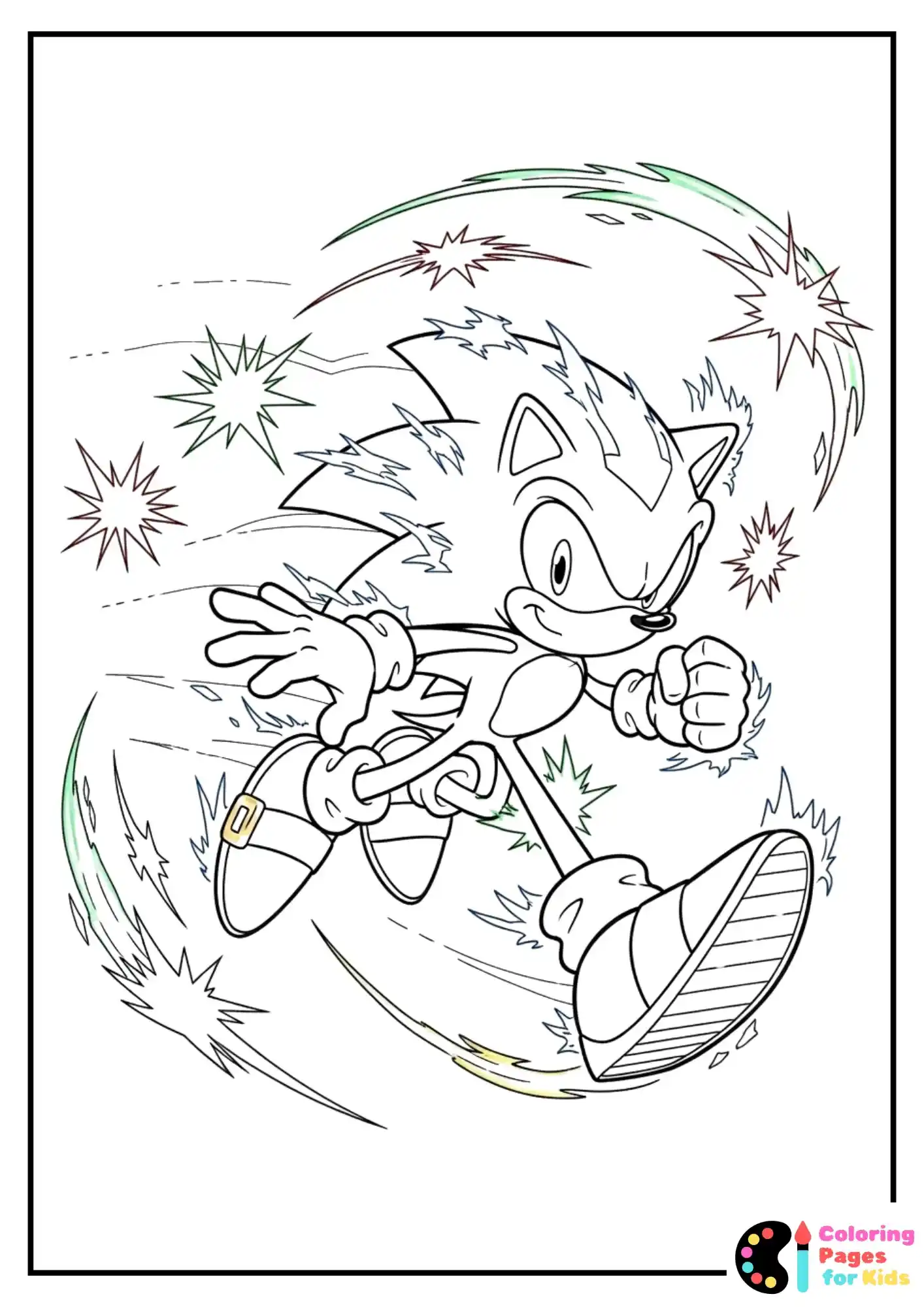 Hyper Sonic with multicolored sparks all around his body
