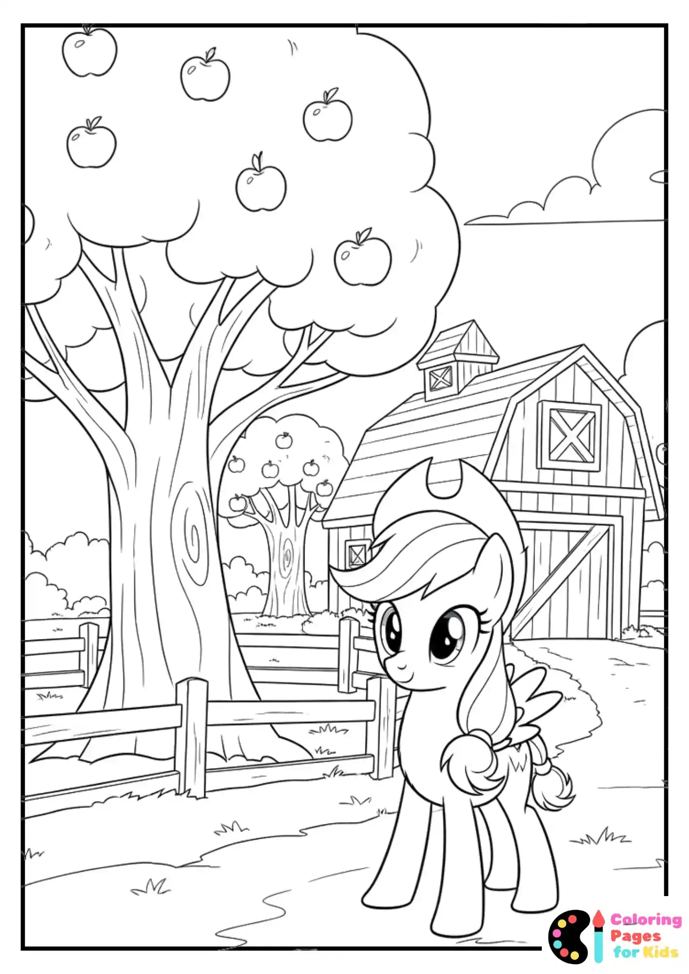 applejack on farm coloring sheet