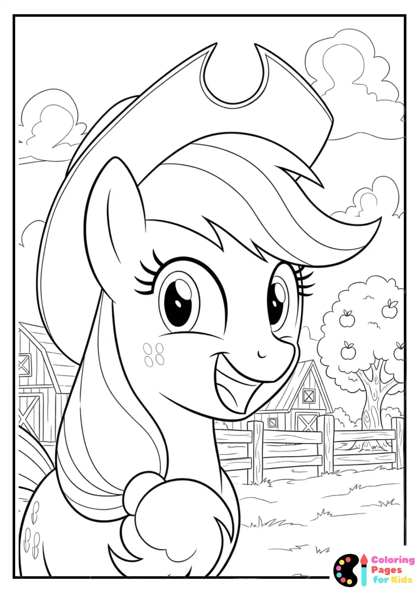 applejack with her hat coloring sheet