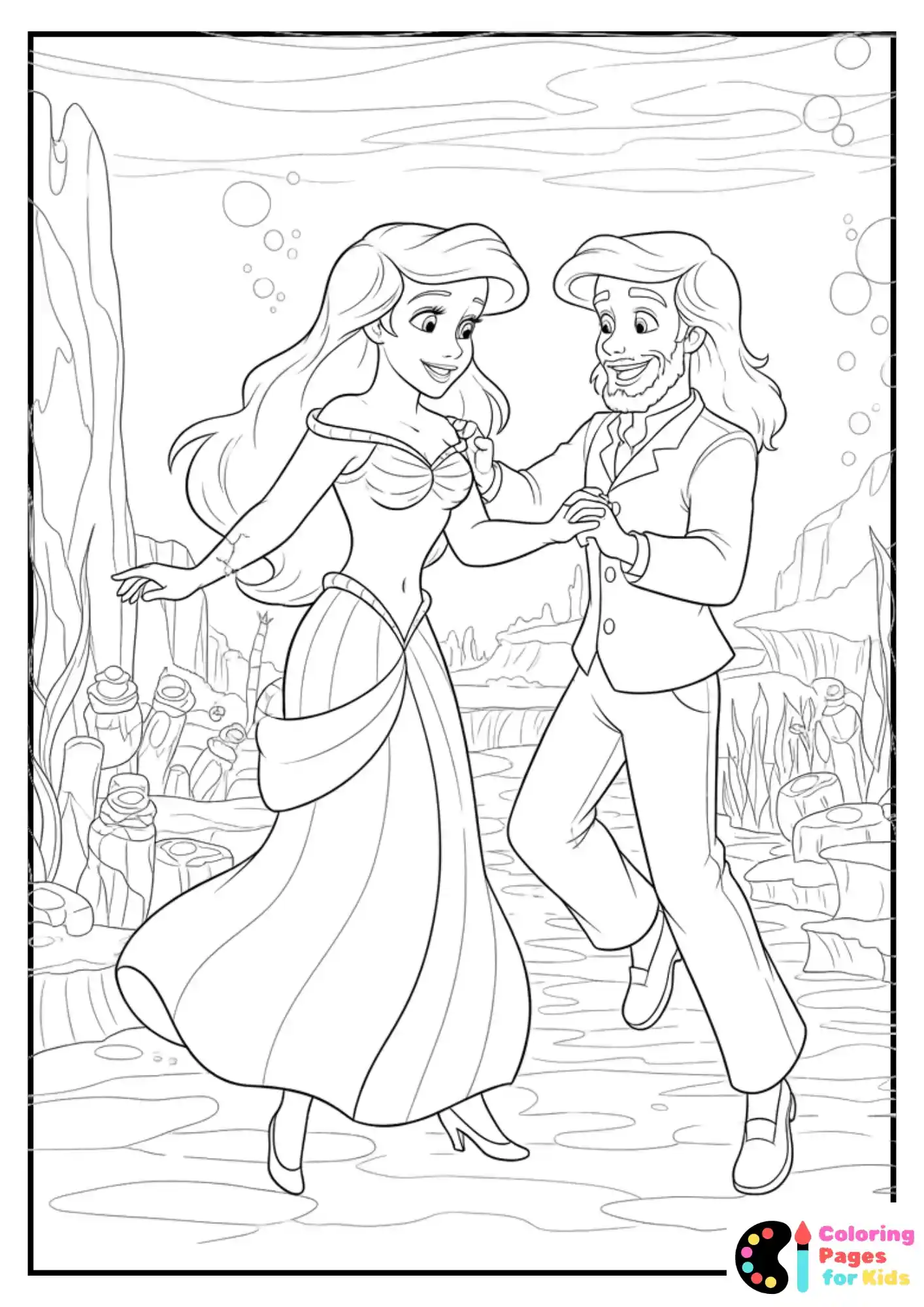 ariel and sebastian dancing coloring page