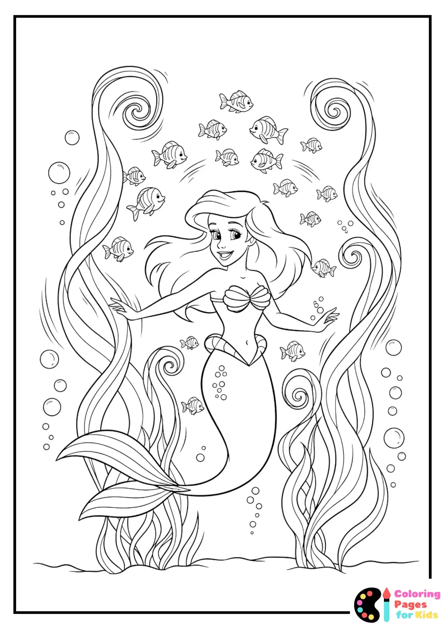 ariel dancing with seaweed coloring page