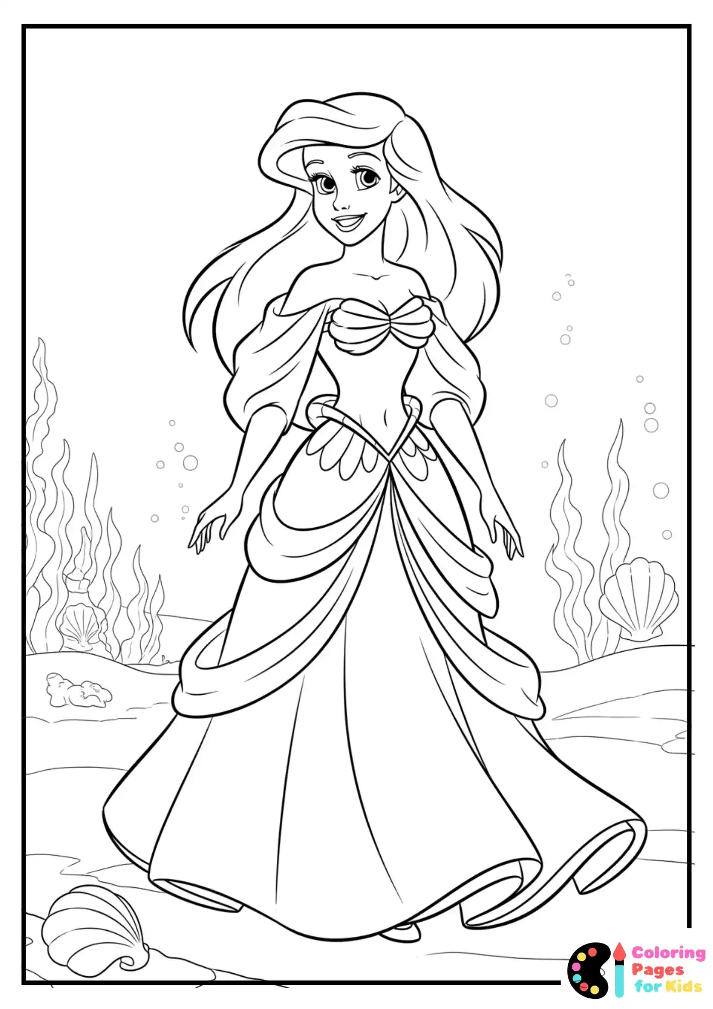 ariel in human dress coloring page