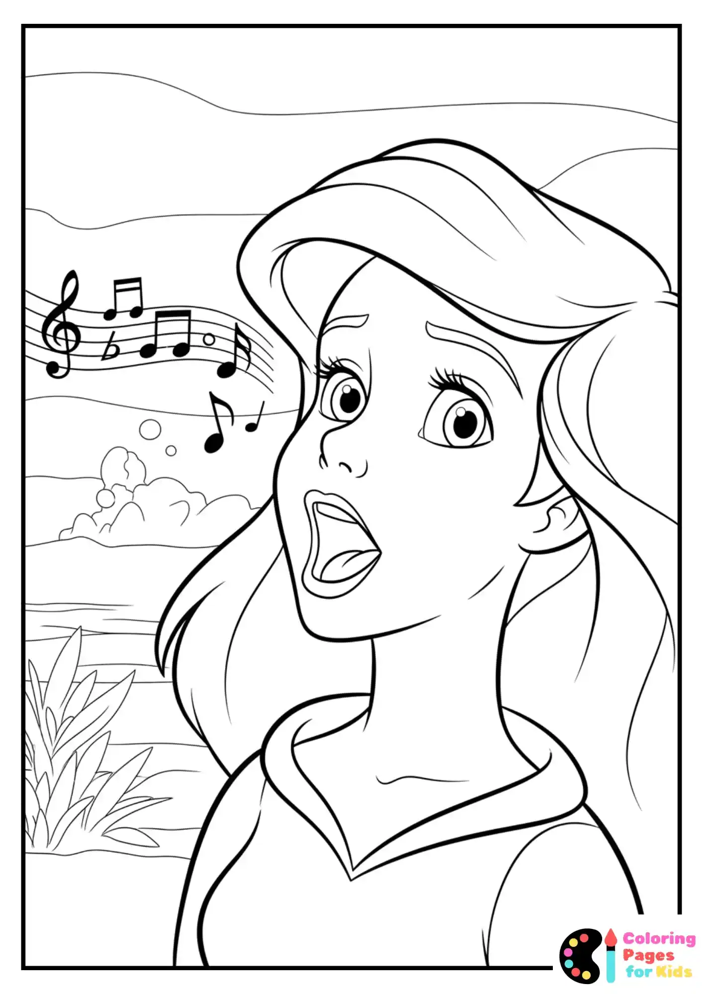 ariel singing coloring page
