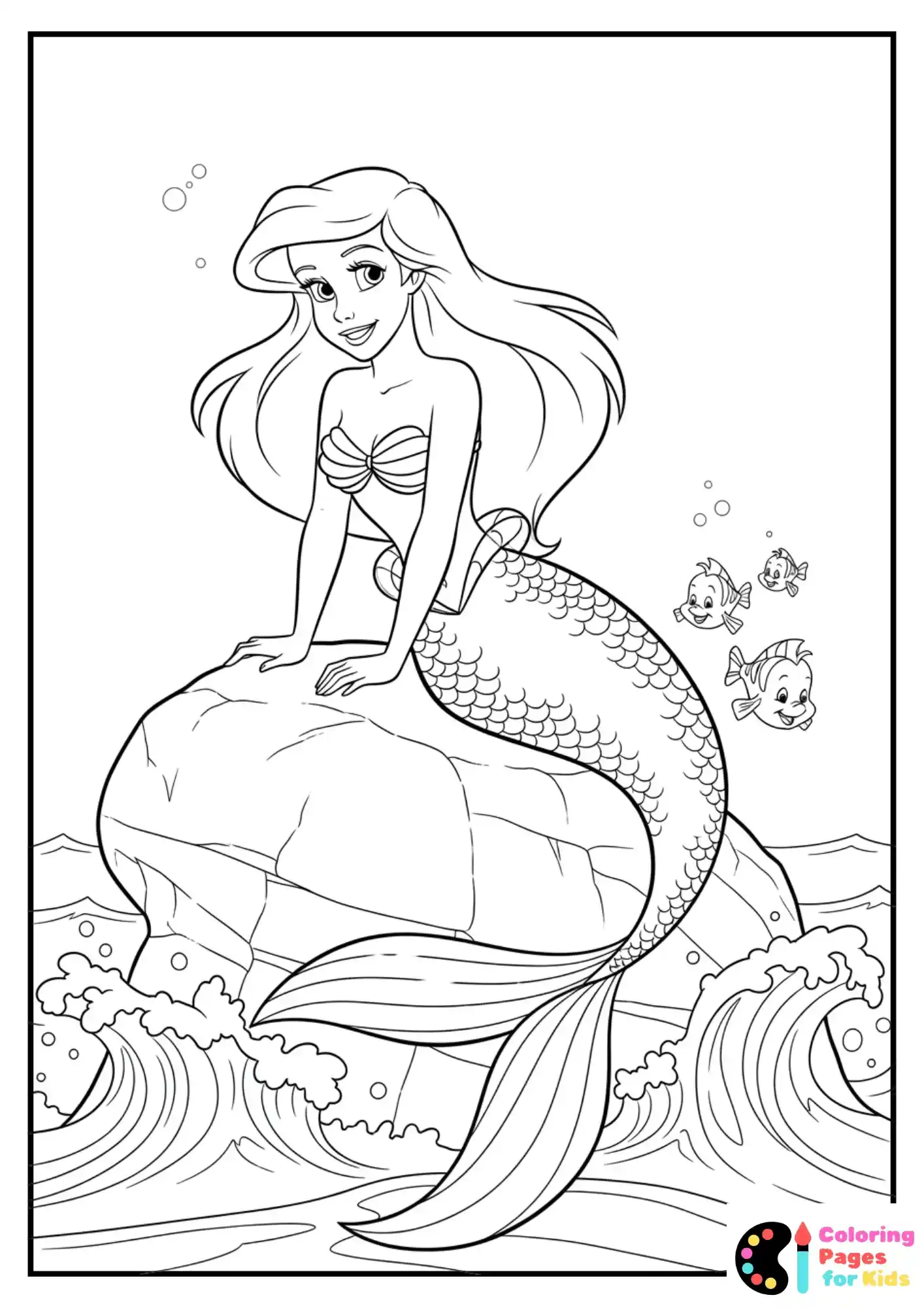 ariel sitting on rock coloring sheet