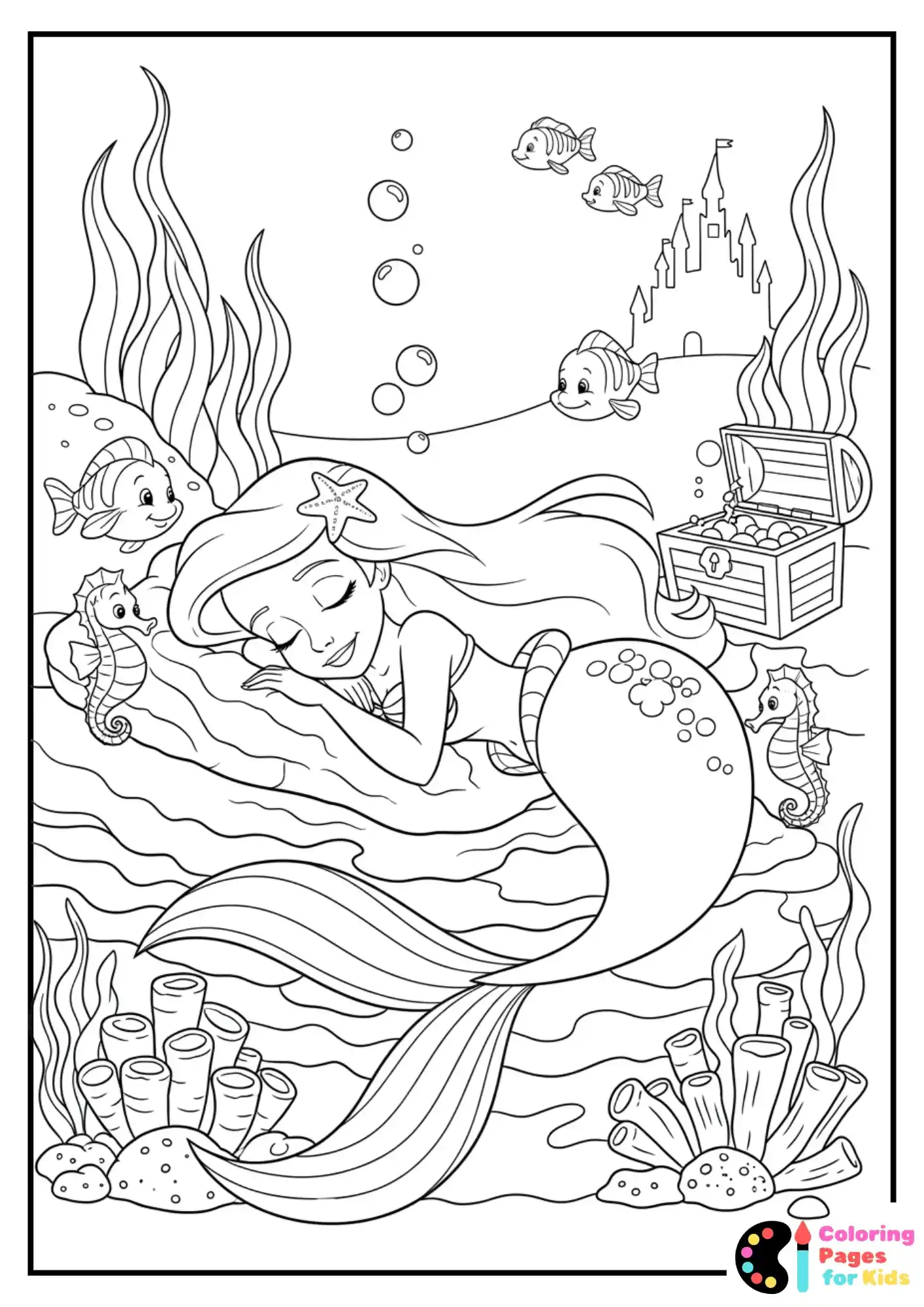 ariel sleeping peacefully coloring sheet