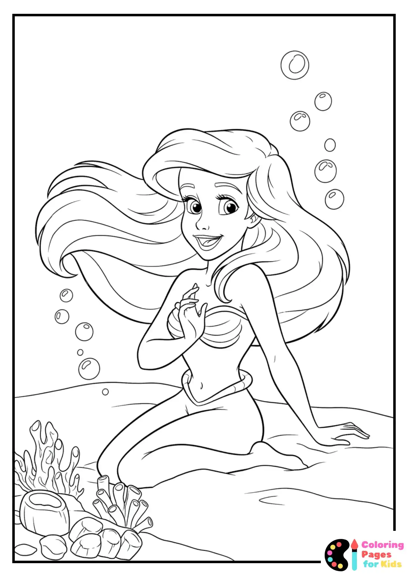 ariel smiling under the sea coloring page