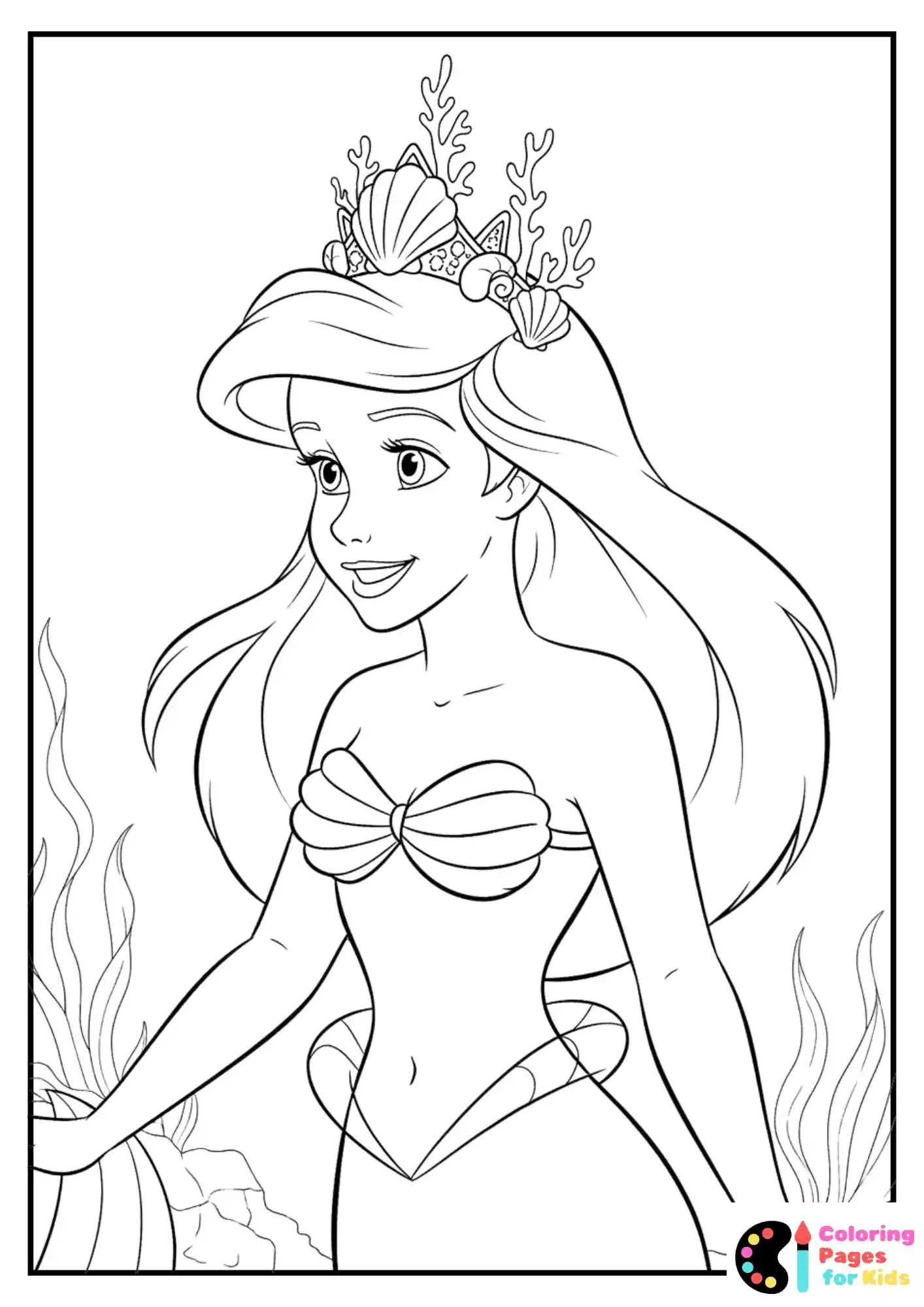 ariel with crown coloring page