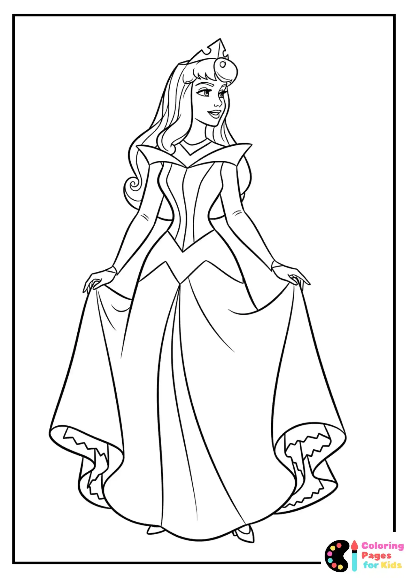 aurora (sleeping beauty) with crown coloring sheet