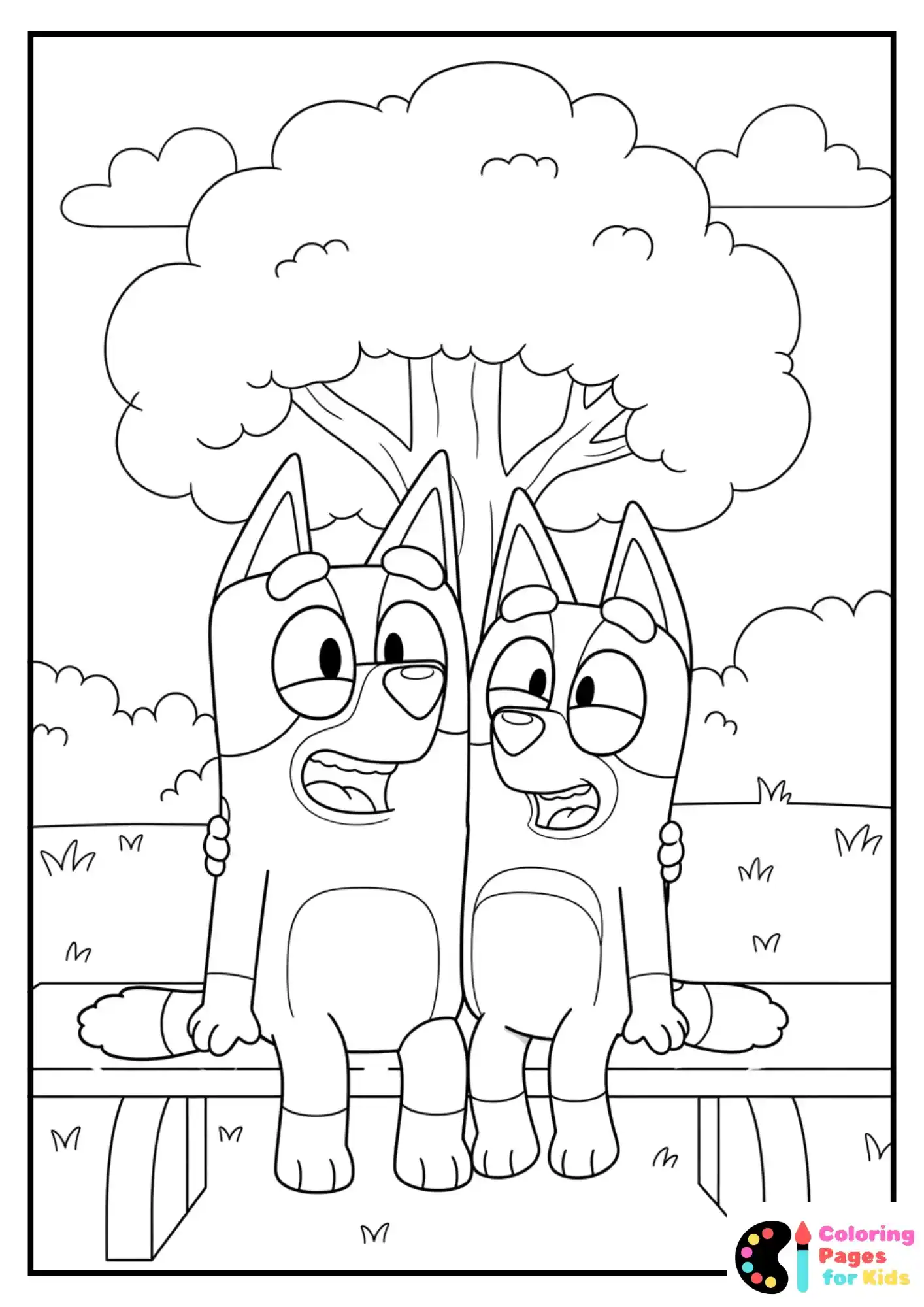 bandit and chilli sitting together coloring sheet