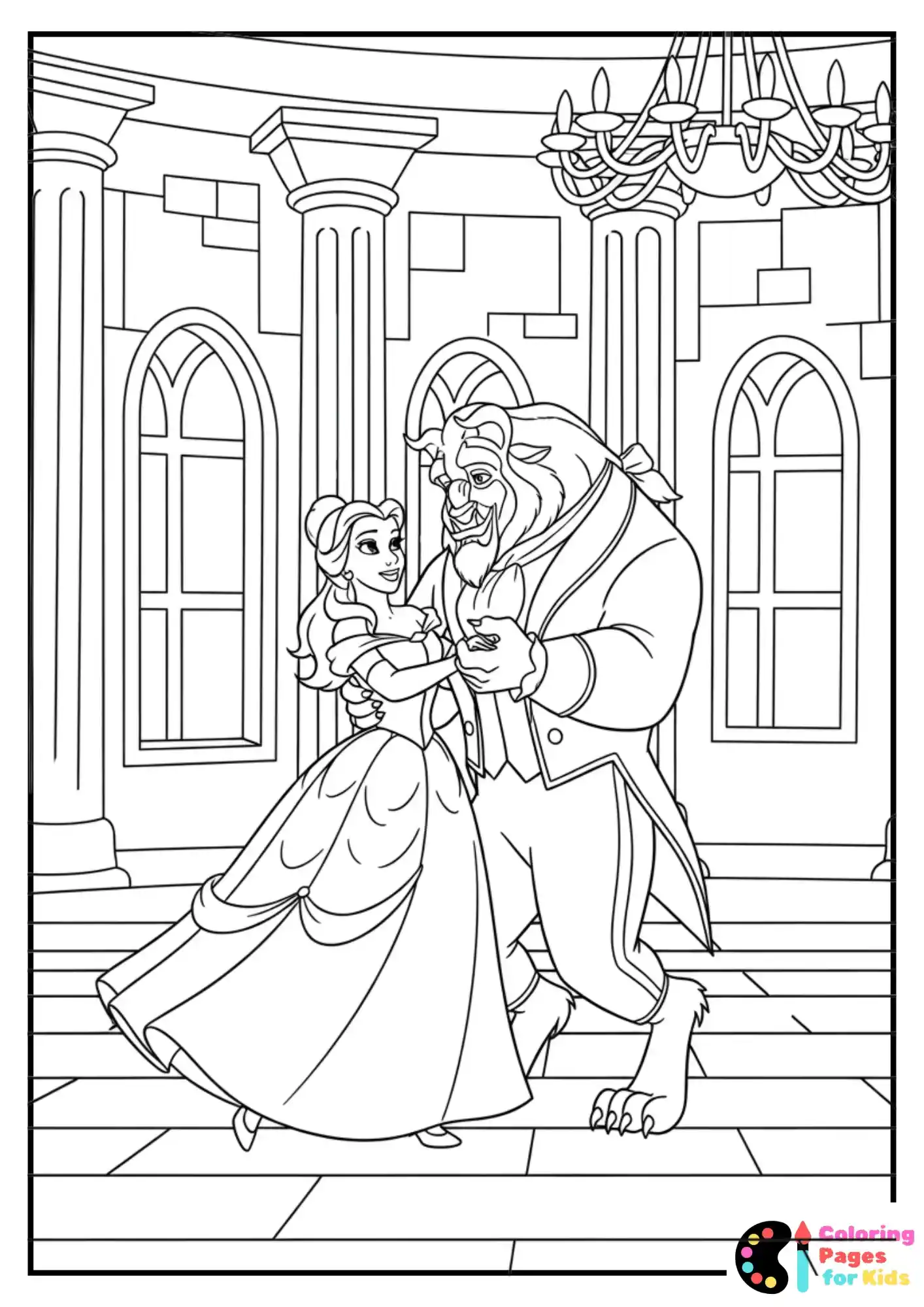 beast and belle dancing coloring sheet