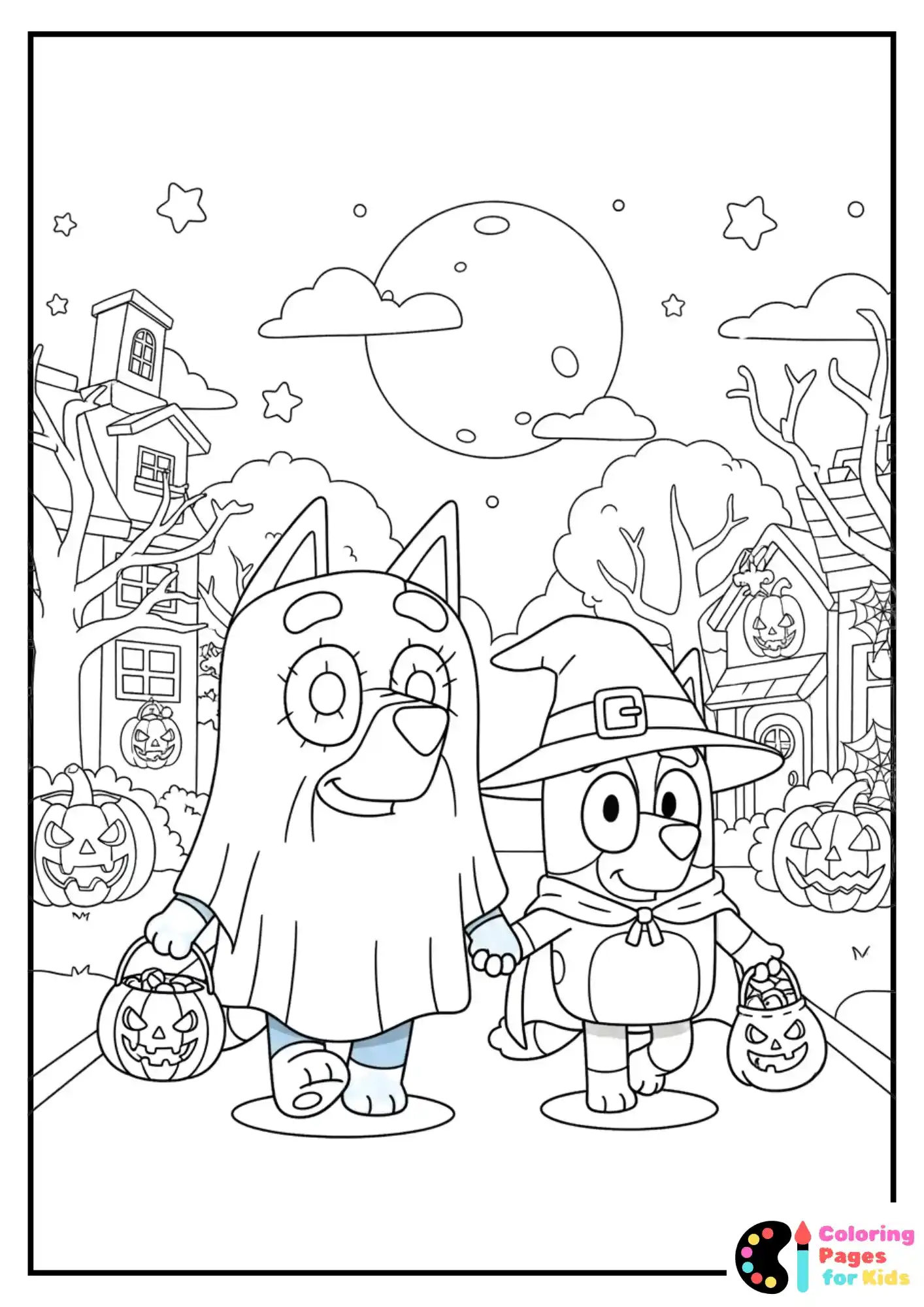 bluey and bingo halloween costumes coloring page