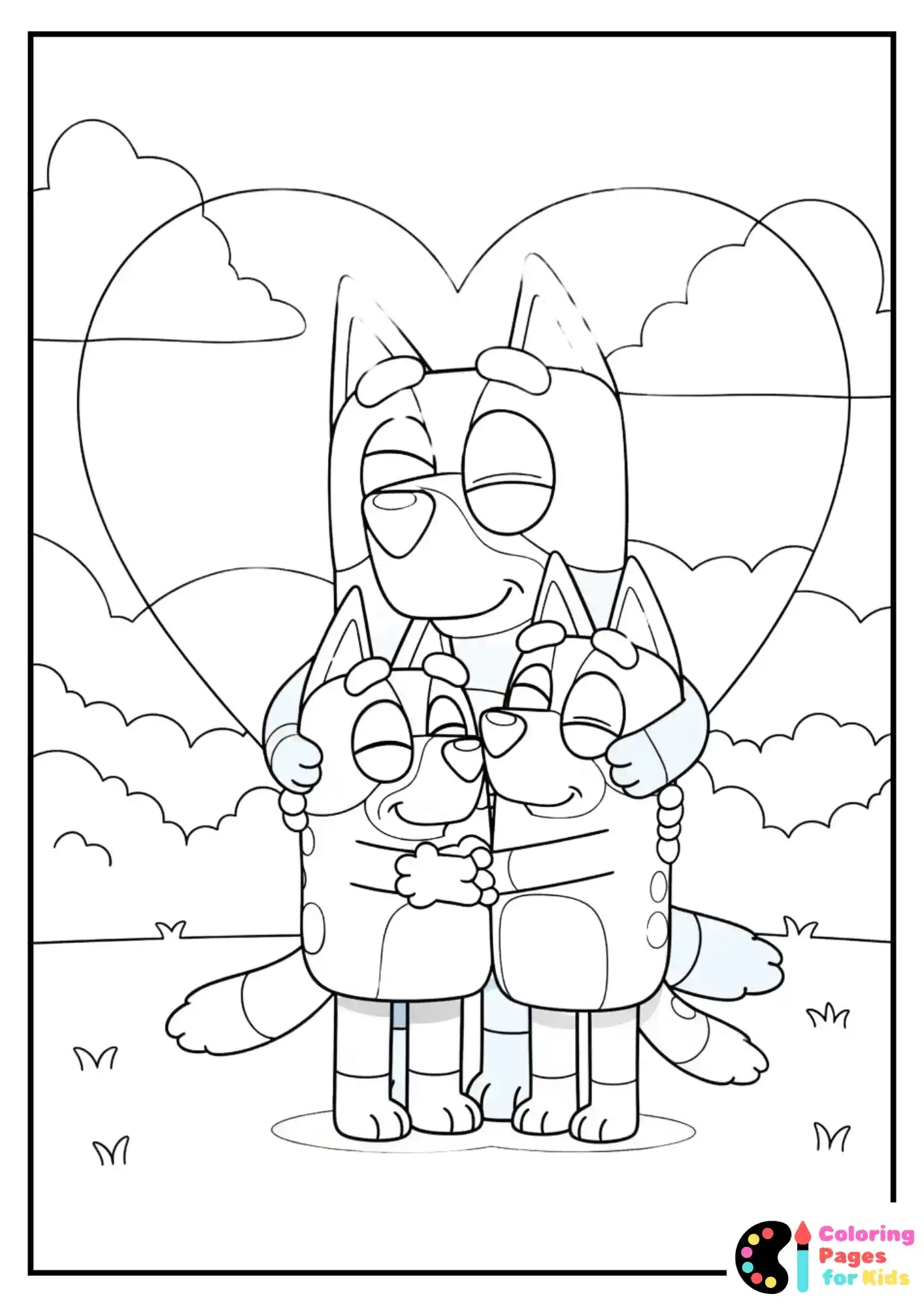 bluey and bingo hugging coloring sheet