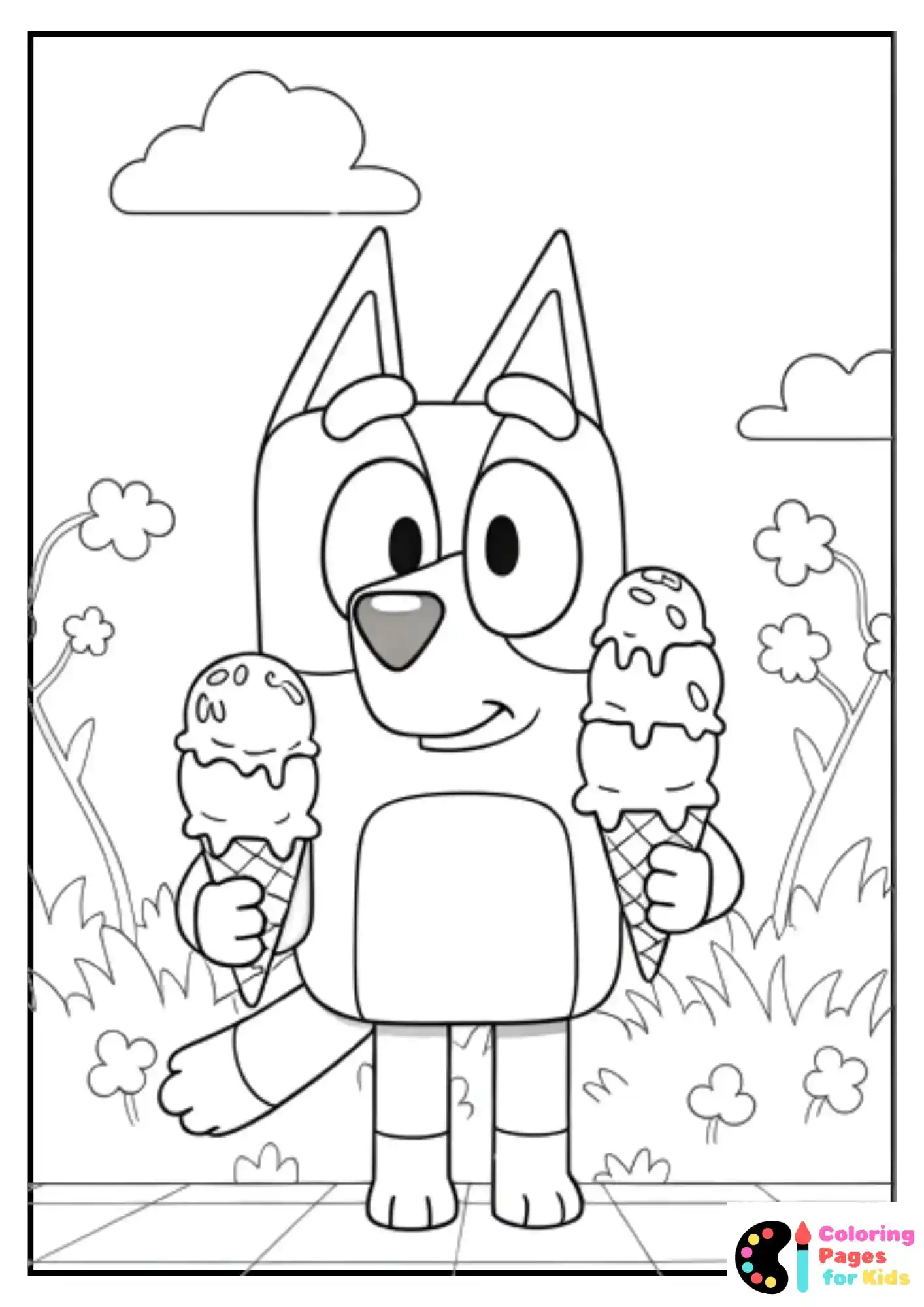 bluey and bingo ice cream coloring page