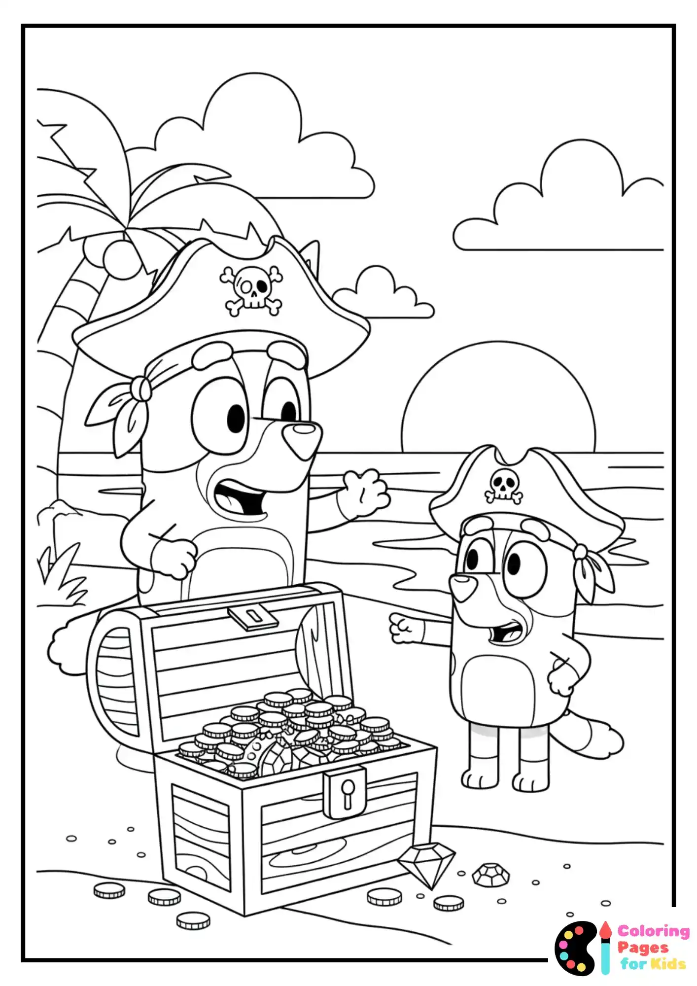 bluey and bingo pirate adventure coloring page