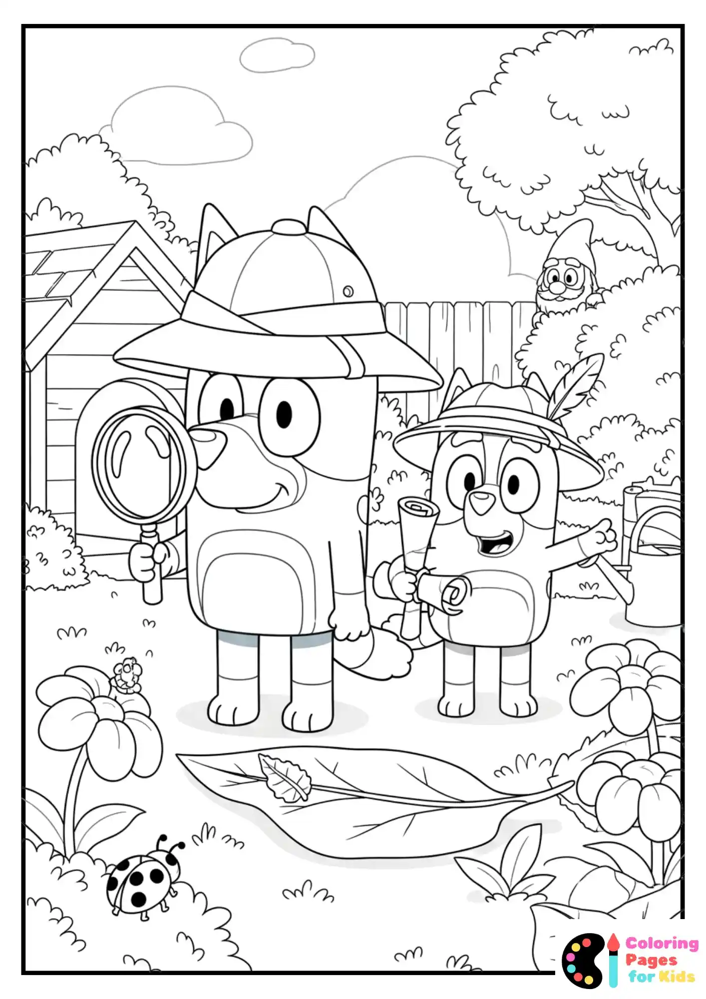 bluey backyard explorers coloring sheet