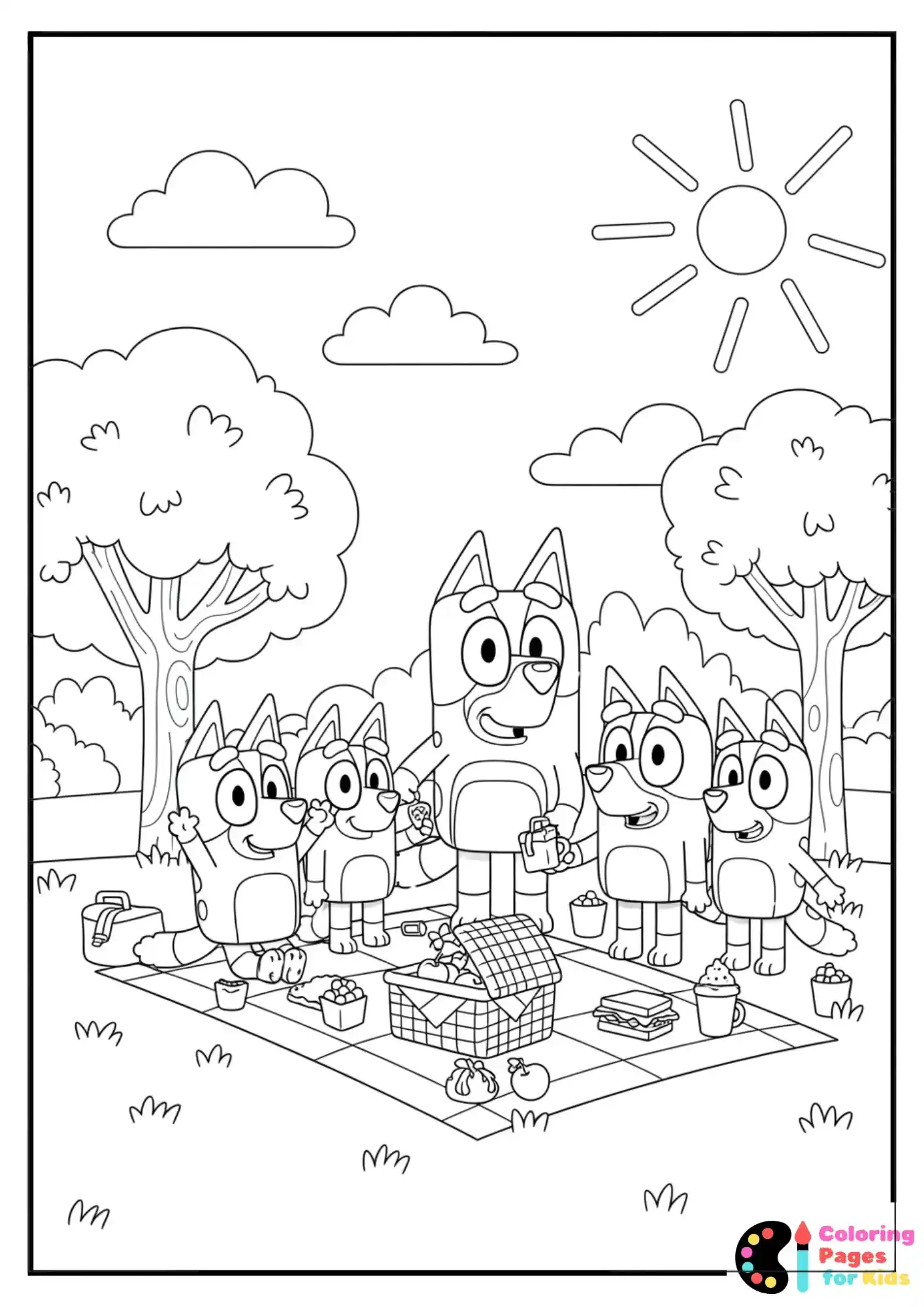 bluey family picnic coloring page