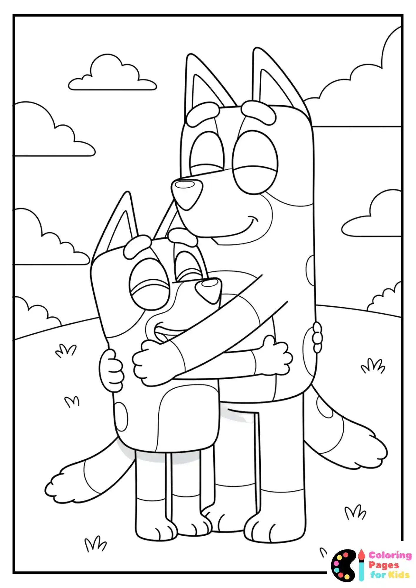 bluey giving her Dad (Bandit) a big hug