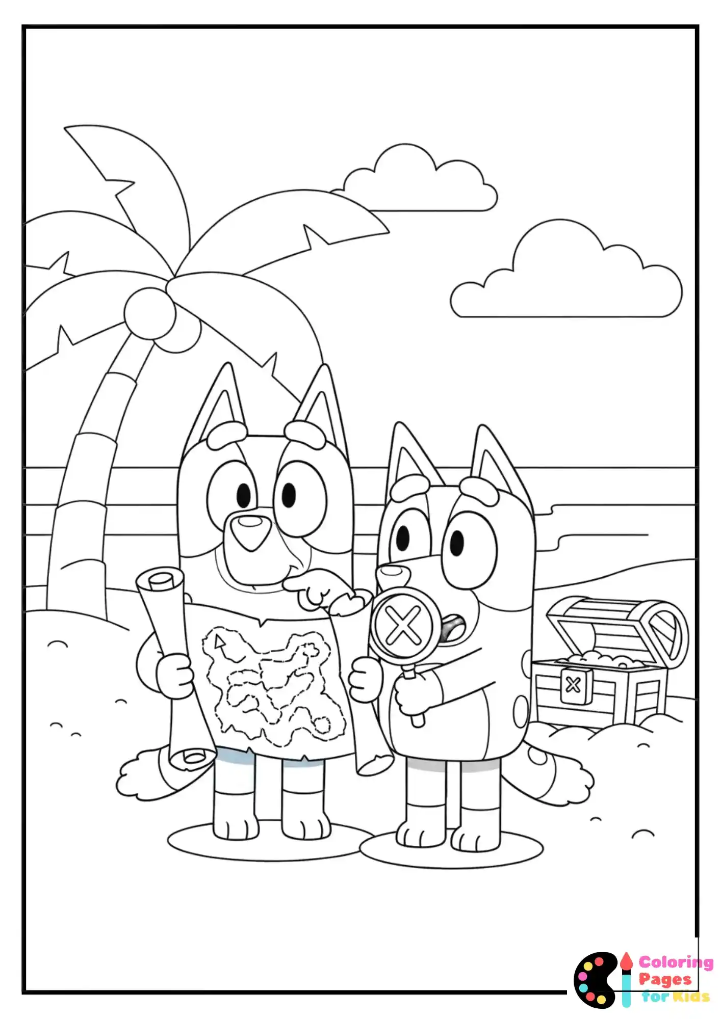 bluey treasure map game coloring page
