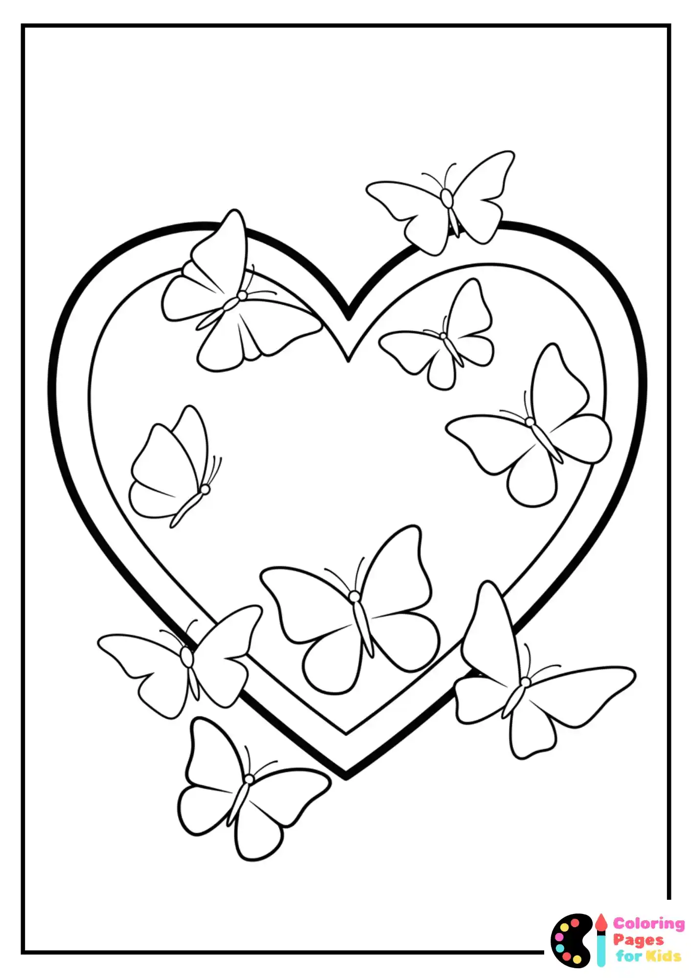 butterfly heart design coloring sheet