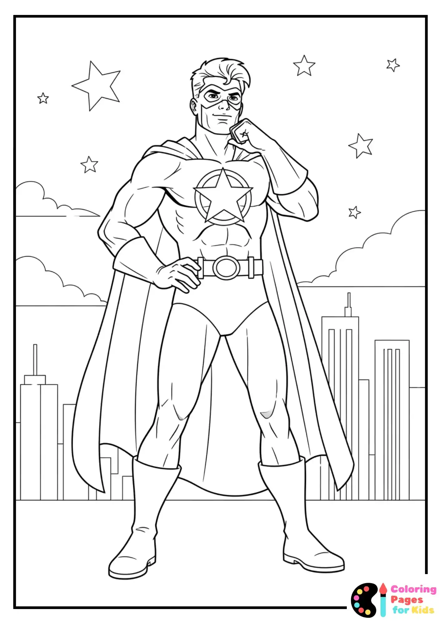 classic comic hero pose coloring page