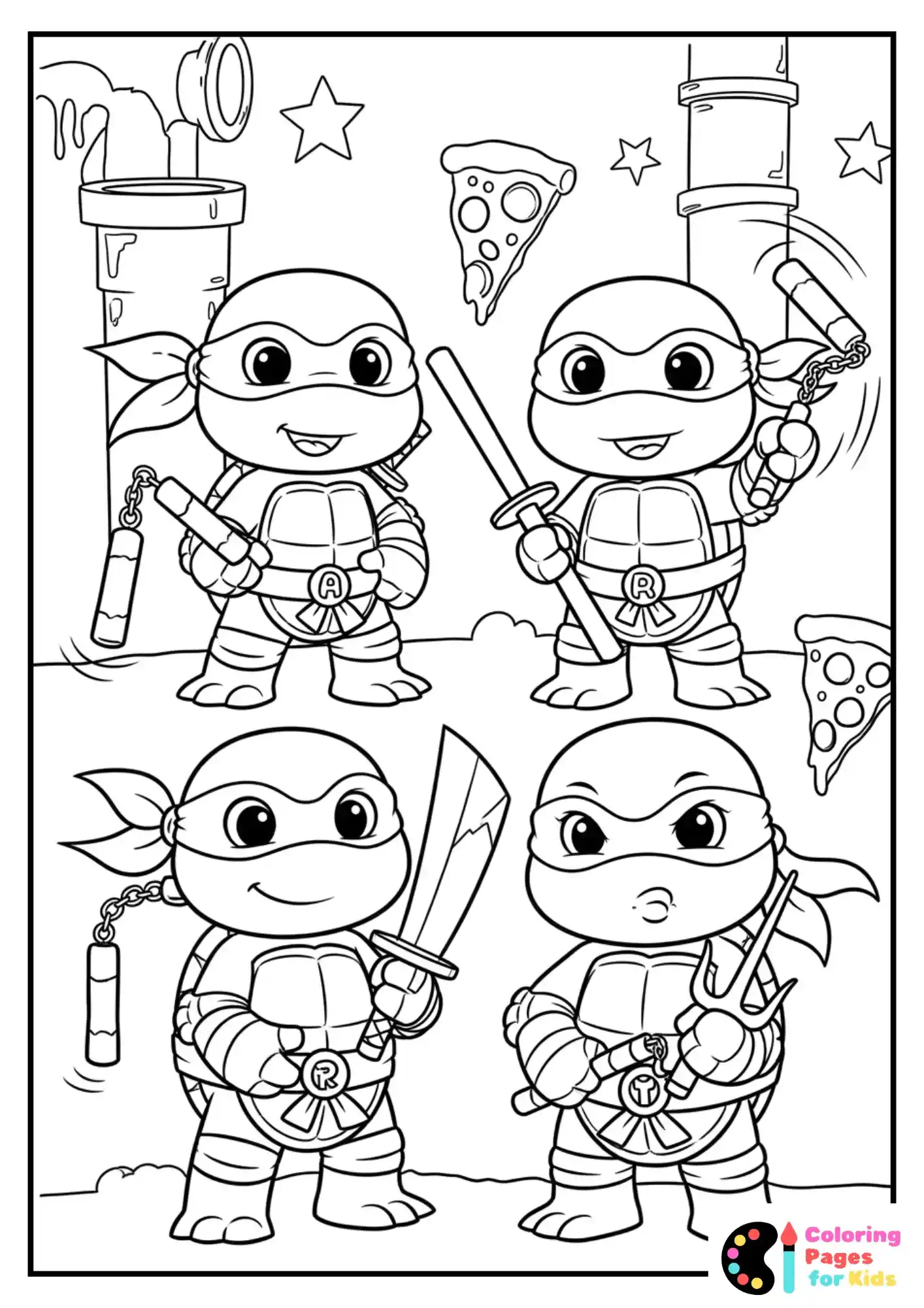Ninja Turtles Coloring Pages for Kids (Free PDF Printable) 32 cute baby ninja turtles coloring page