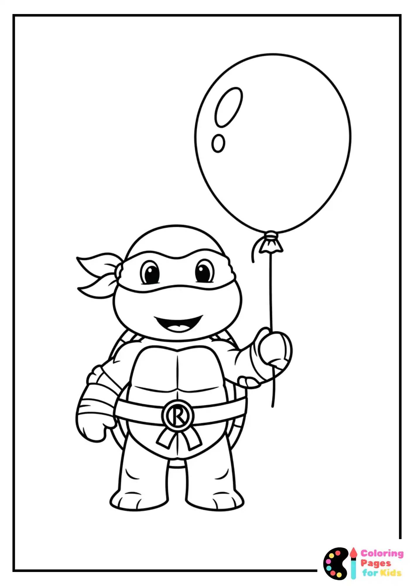 Ninja Turtles Coloring Pages for Kids (Free PDF Printable) 31 cute ninja turtle holding balloon coloring page