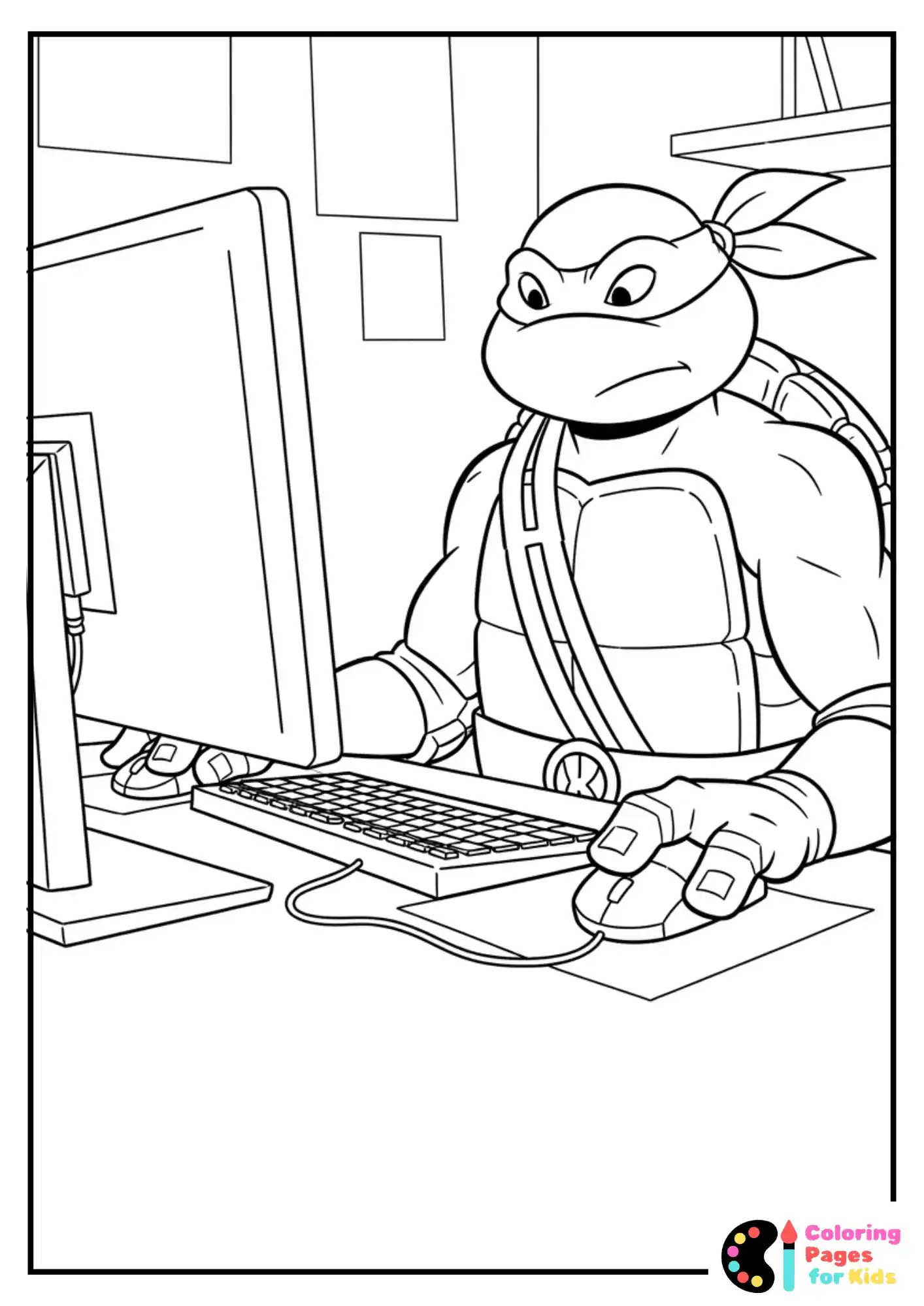 Ninja Turtles Coloring Pages for Kids (Free PDF Printable) 29 donatello using computer coloring page