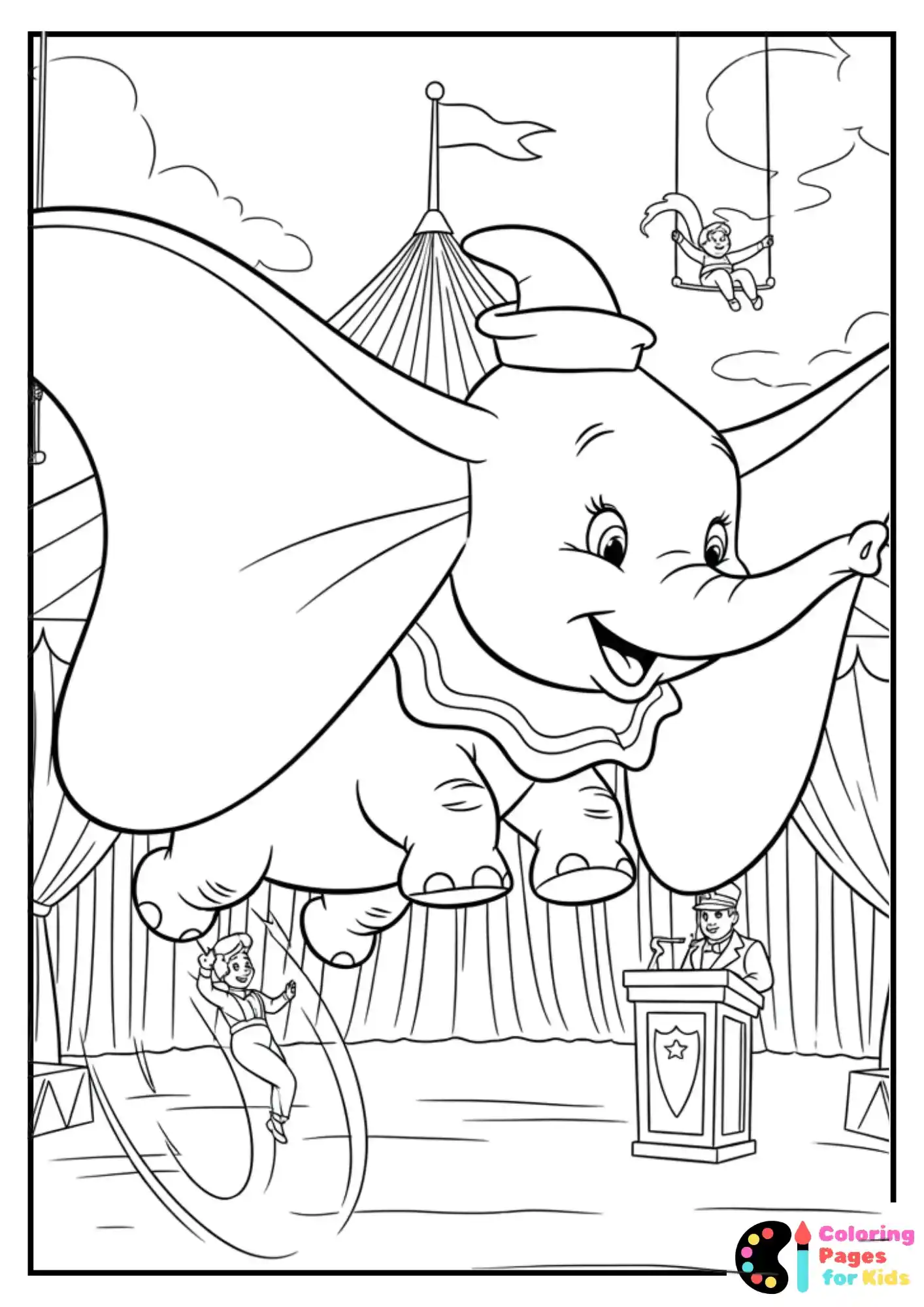 dumbo flying with ears coloring sheet