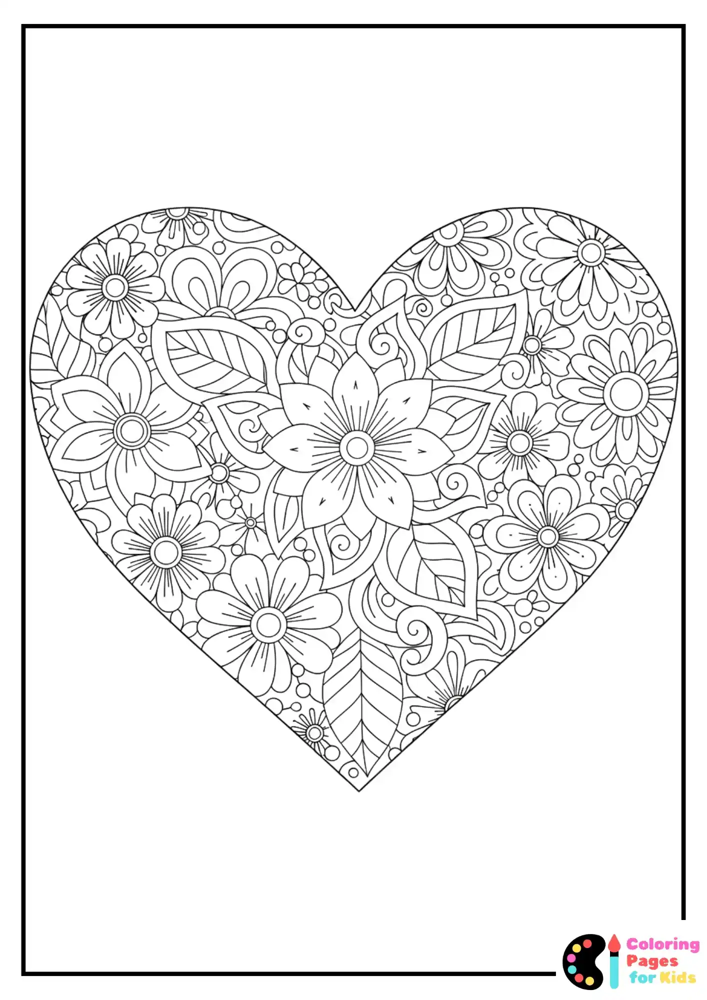 floral mandala heart coloring page