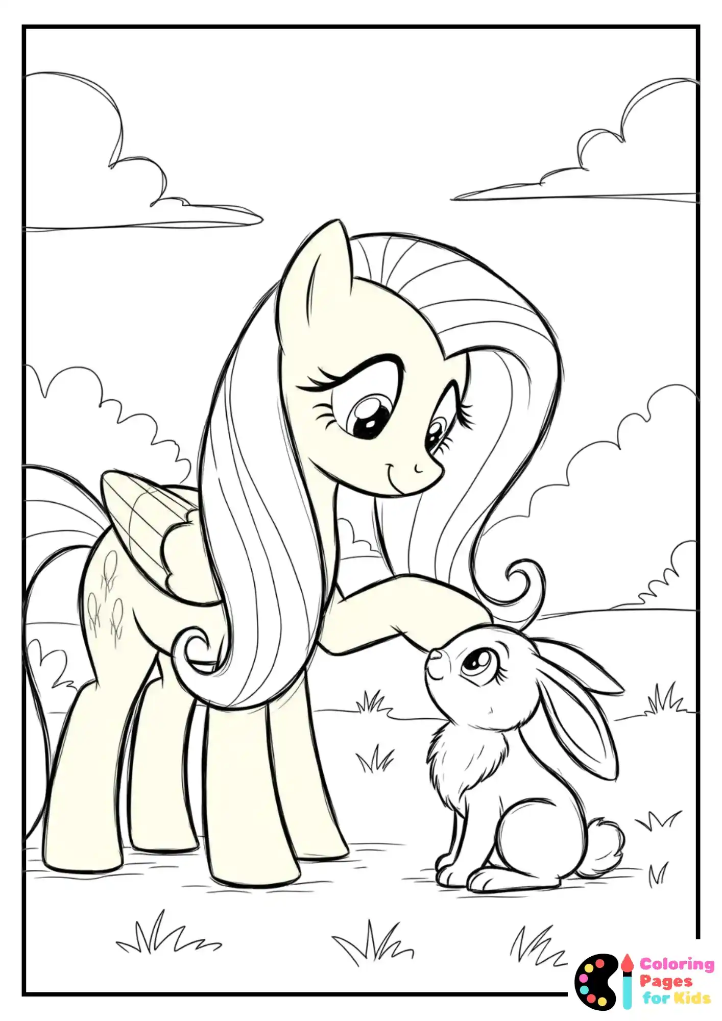 fluttershy petting bunny coloring sheet