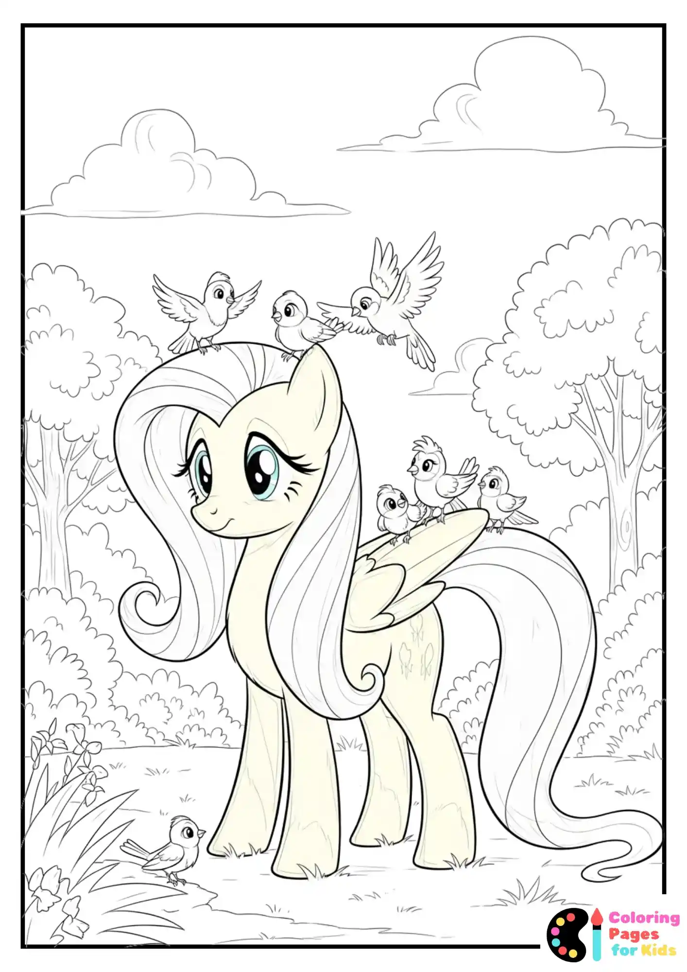 fluttershy with birds coloring page