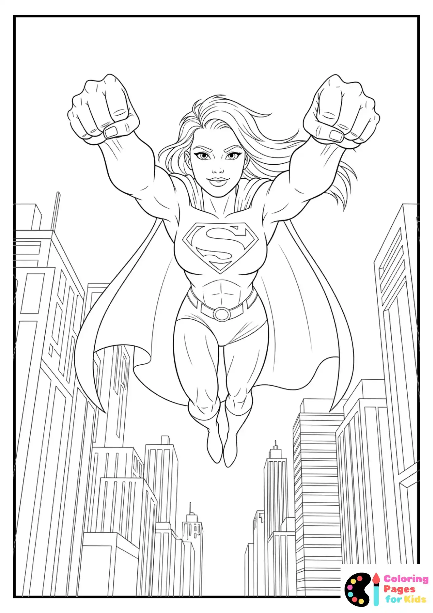 flying female superhero coloring page