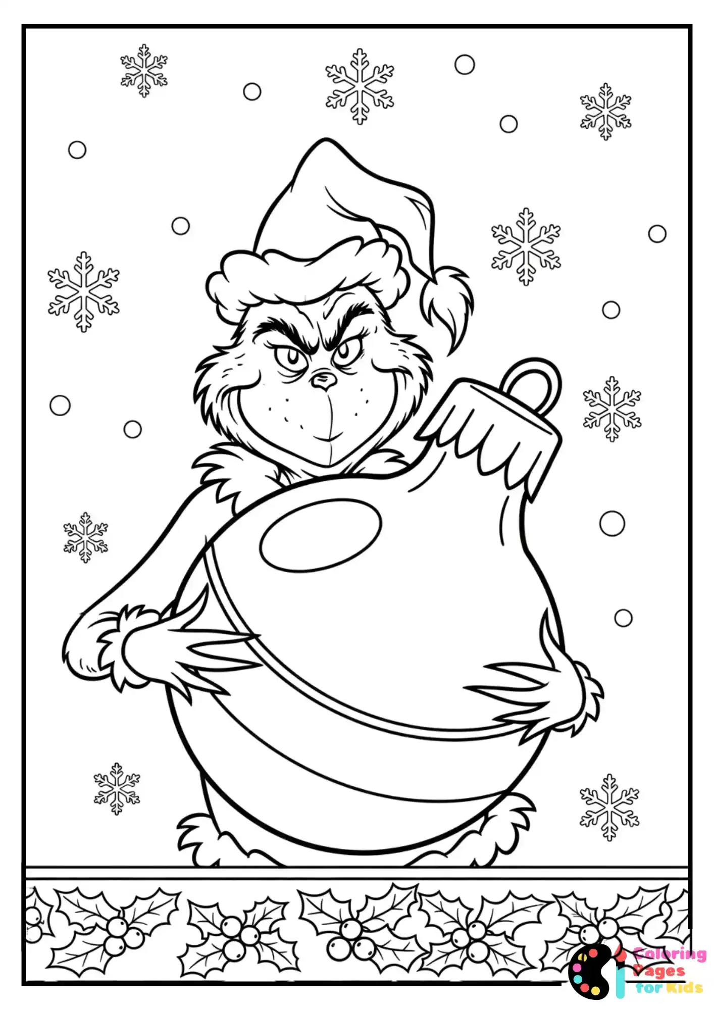grinch holding ornament coloring page