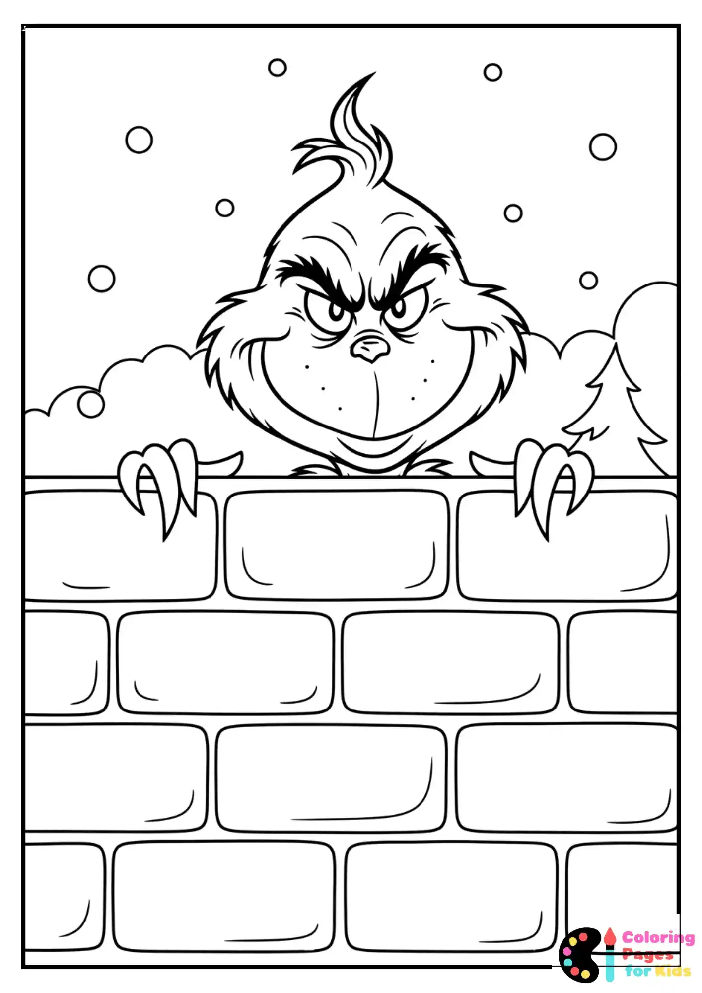 grinch peeking over wall coloring page