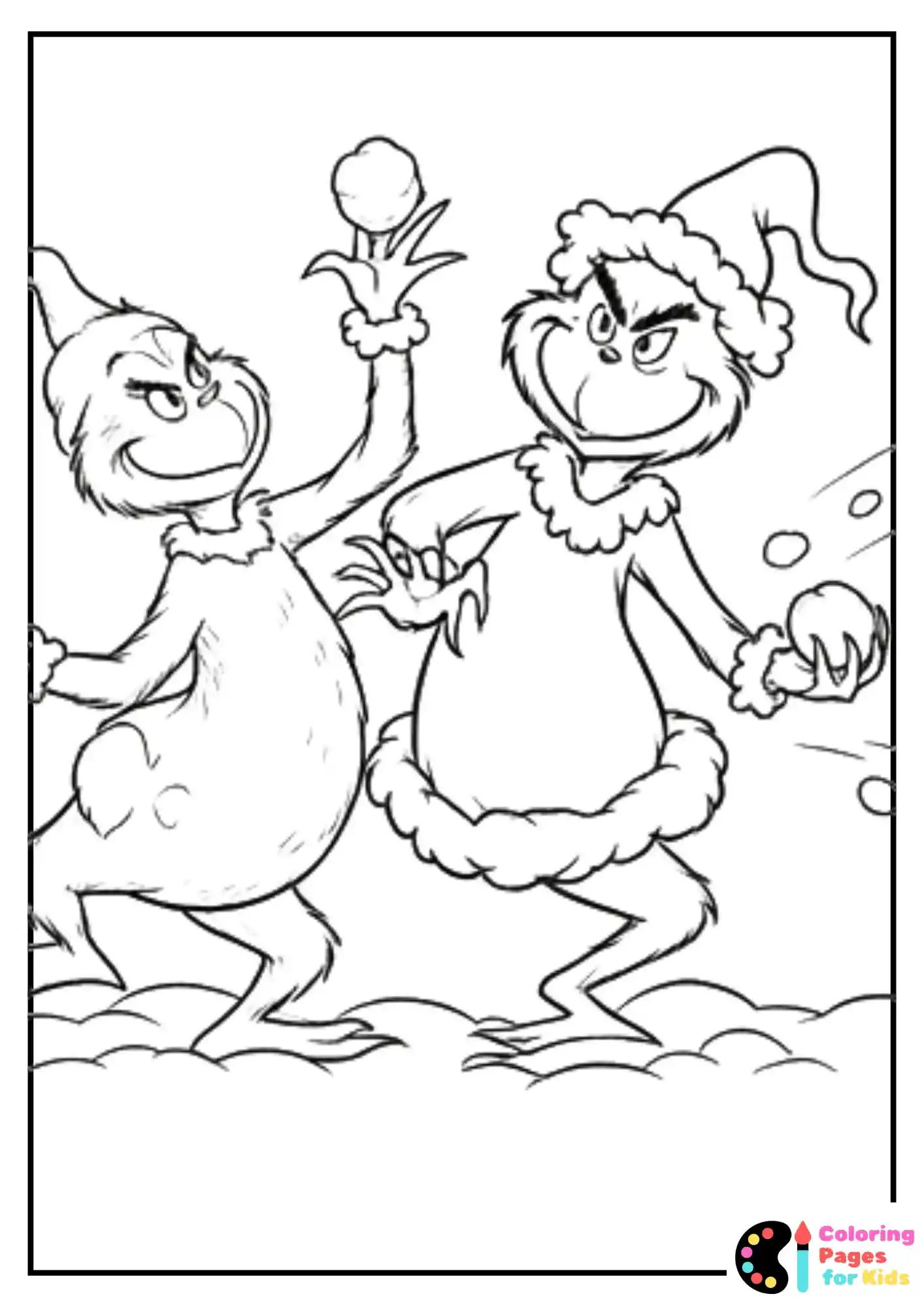 grinch snowball fight coloring page