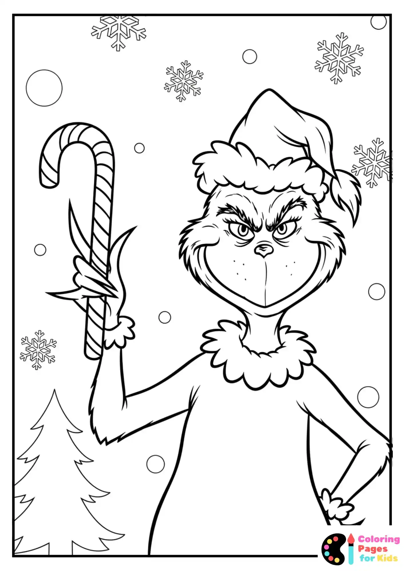 grinch with candy cane coloring sheet