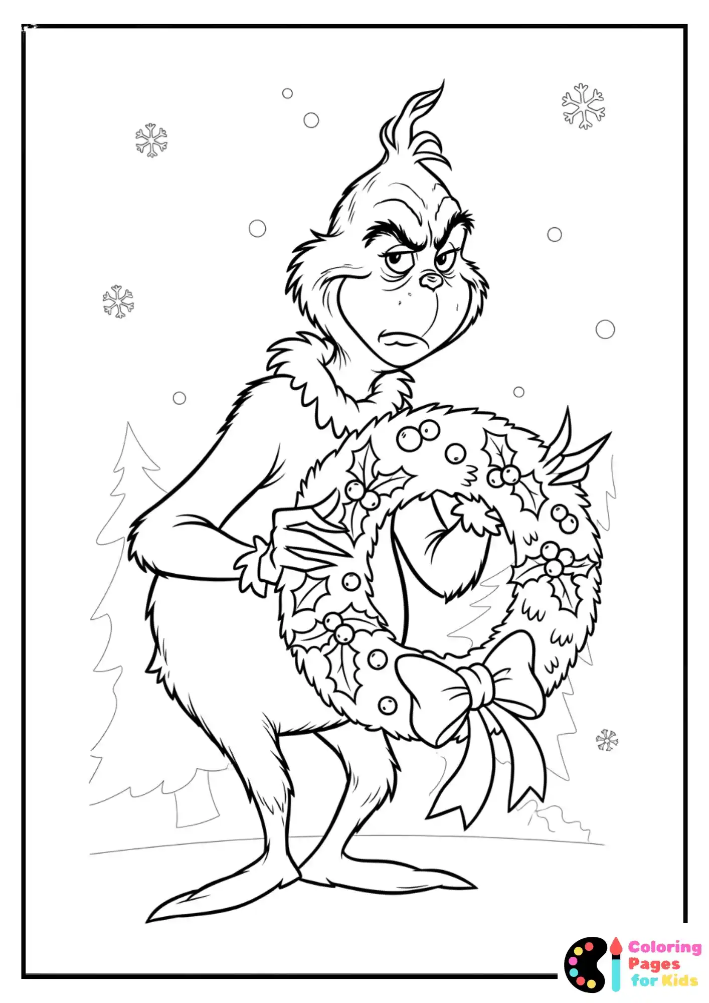 grinch with christmas wreath coloring sheet