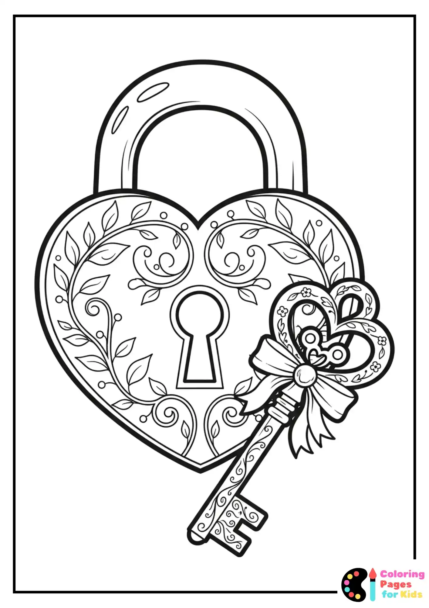 heart lock and key coloring page