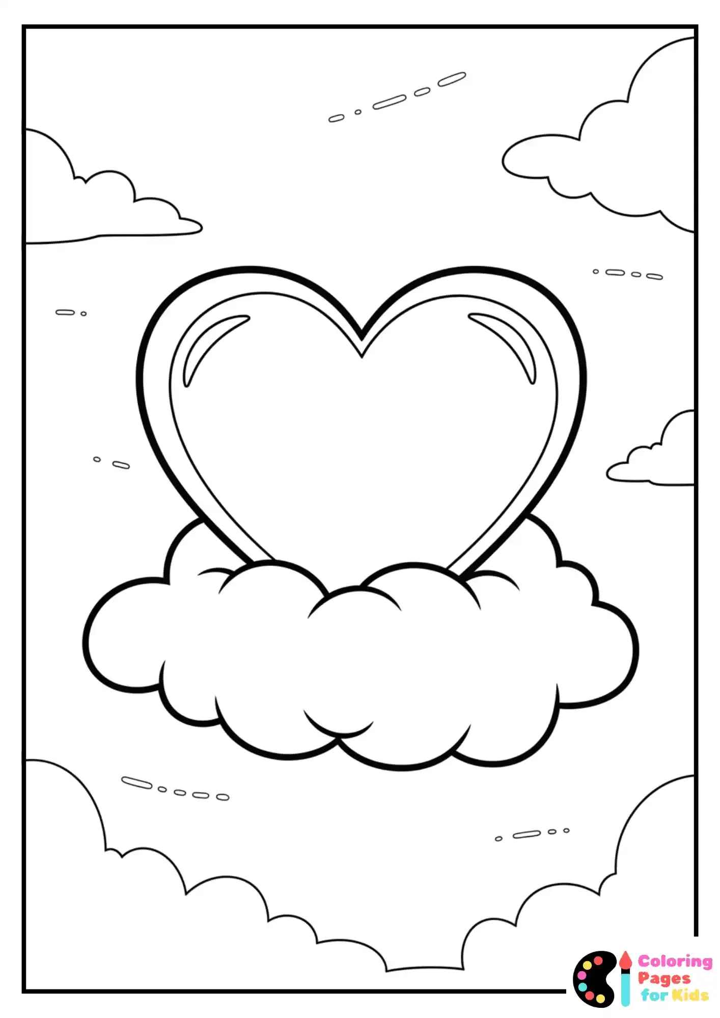heart on cloud coloring page