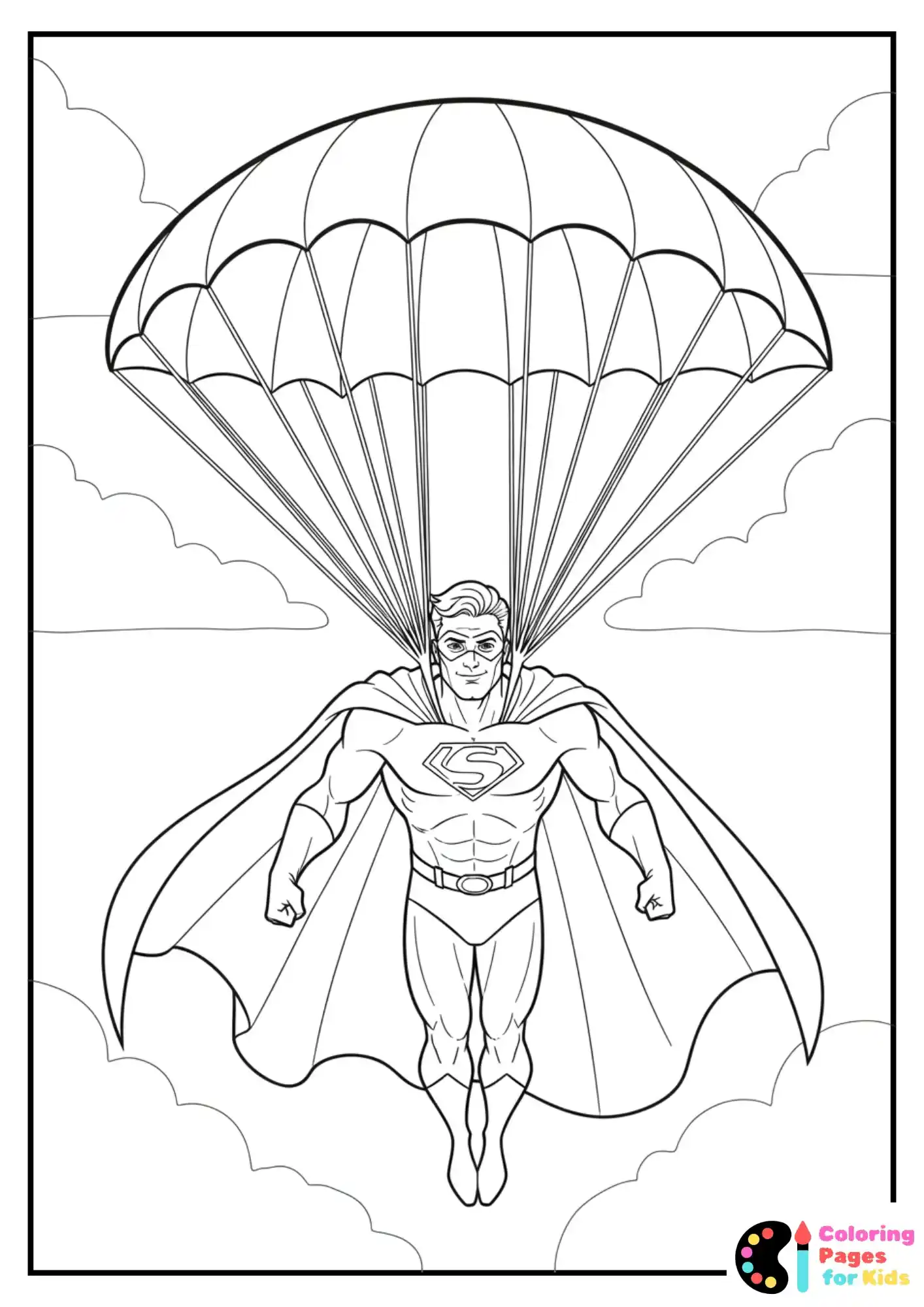 hero gliding with cape coloring page