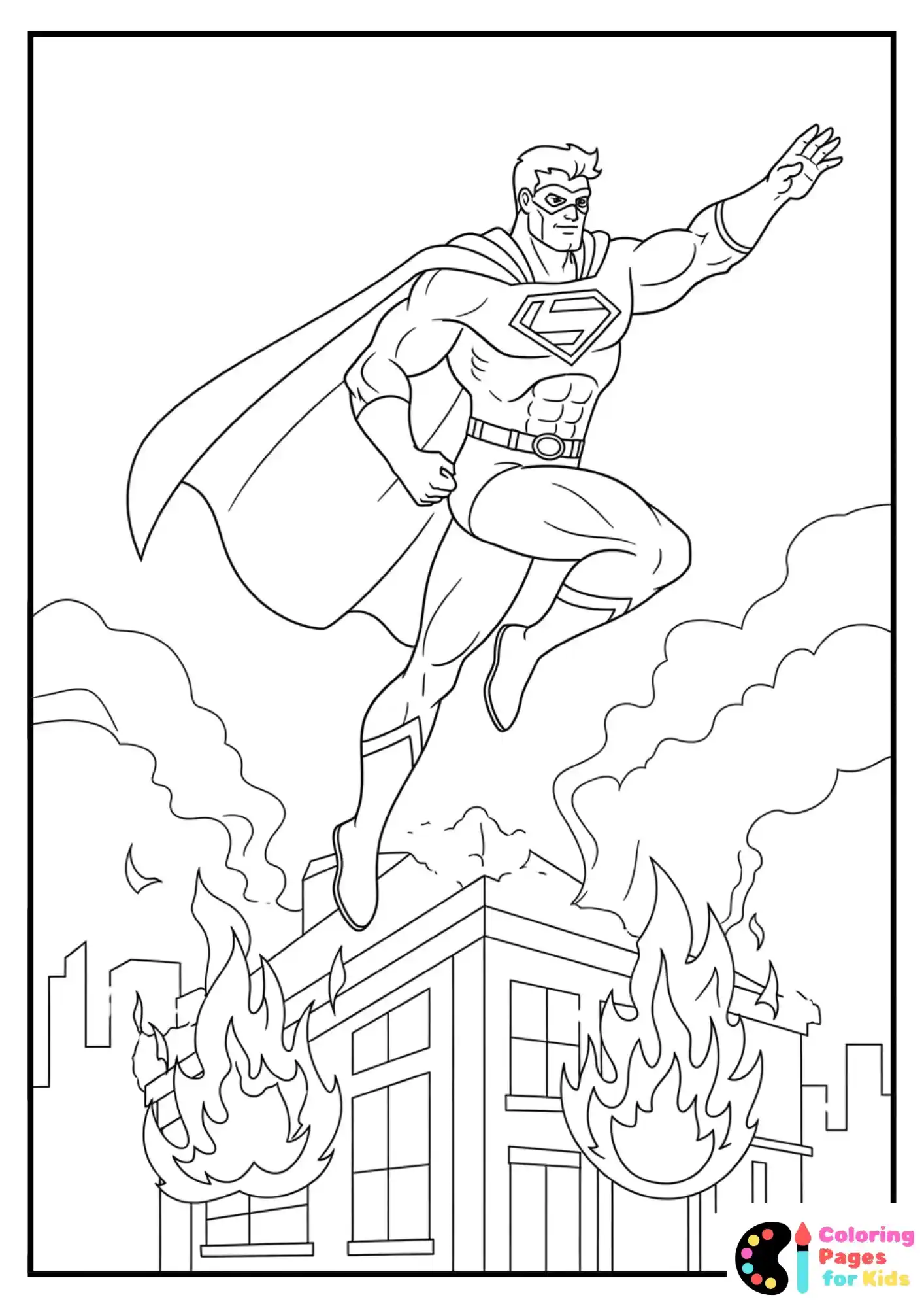 hero leaping over fire coloring page