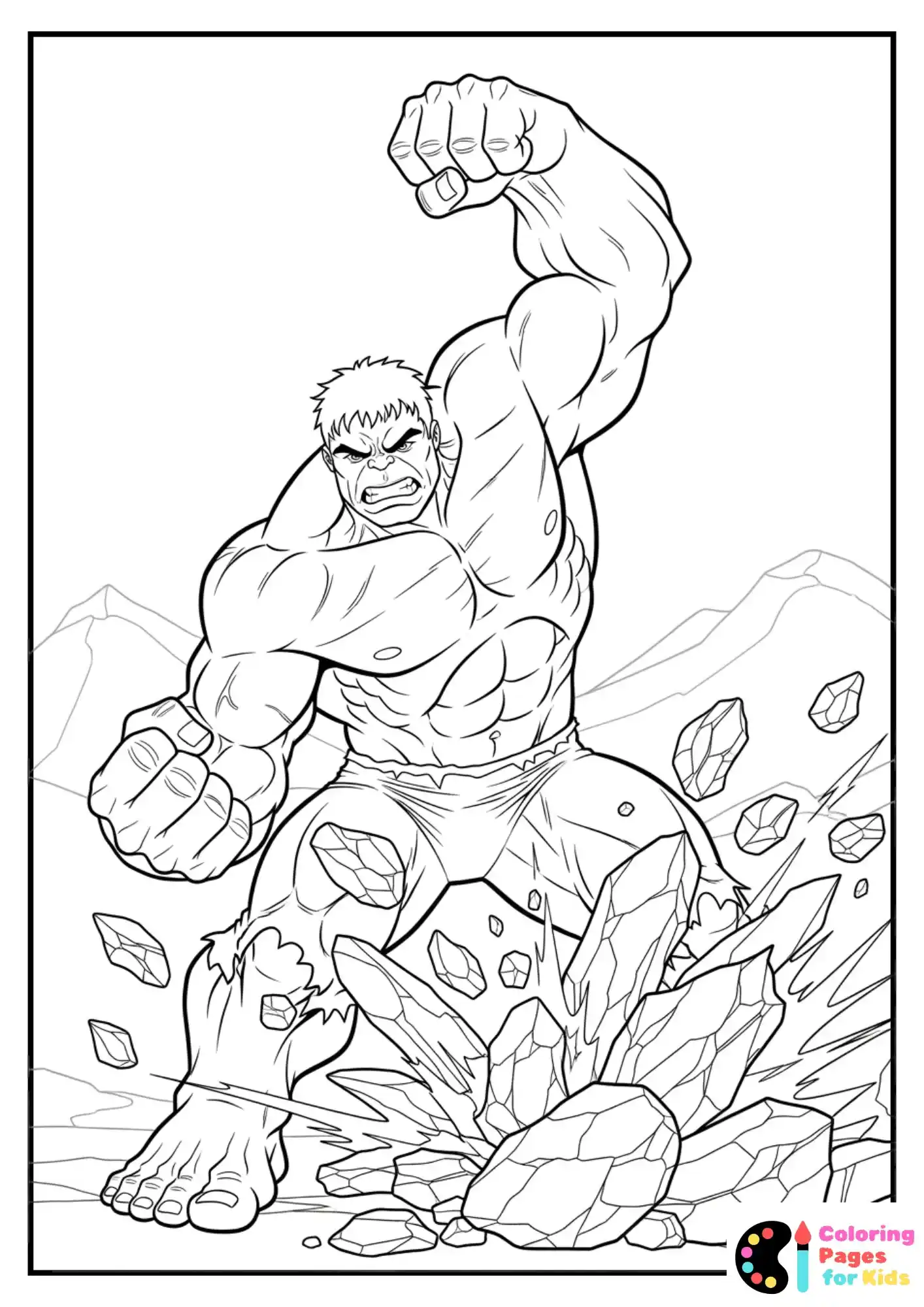 hulk smashing rocks coloring sheet