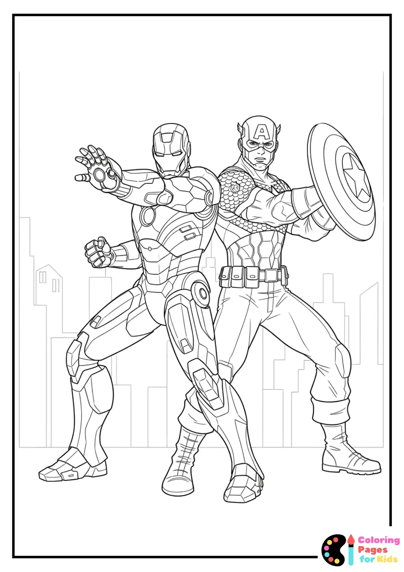 iron man and cap back to back coloring page